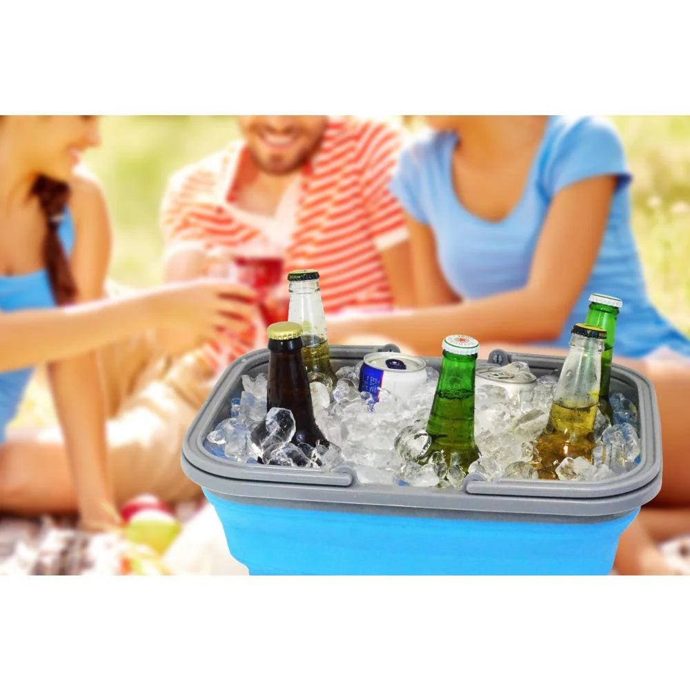 Collapsible Basket W/ Handle, Blue