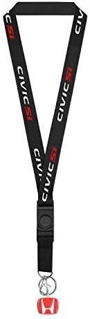 iPick Image - Black Nylon Lanyard with Red H Logo Key Charm - Honda Civic Si