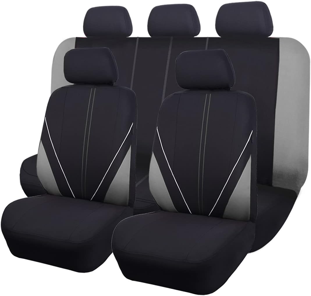 Flying Banner car seat Covers Fashion Sporty Full Set Pipping Front Rear Bench Protectors Rear Bench Split 40/60 50/50 60/40 Easy Installation (Blue Black)