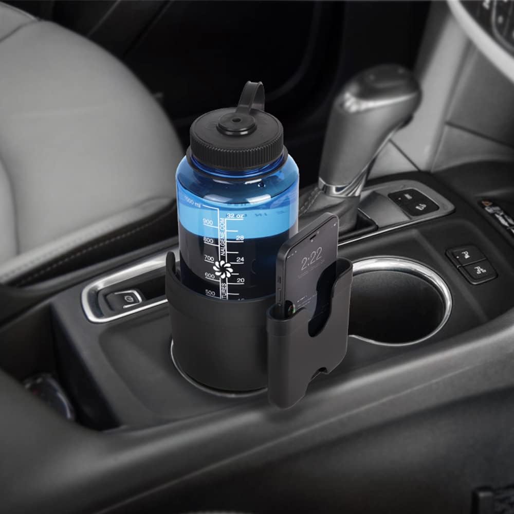 Coricha Cup Holder Expander for Car 2 in 1 Cup Phone Holder Large Automotive Cup Holder Adapter Fits Hydro Flask, Yeti, Nalgene, Large 32/40 oz. Bottles & Big Drinks (Black)