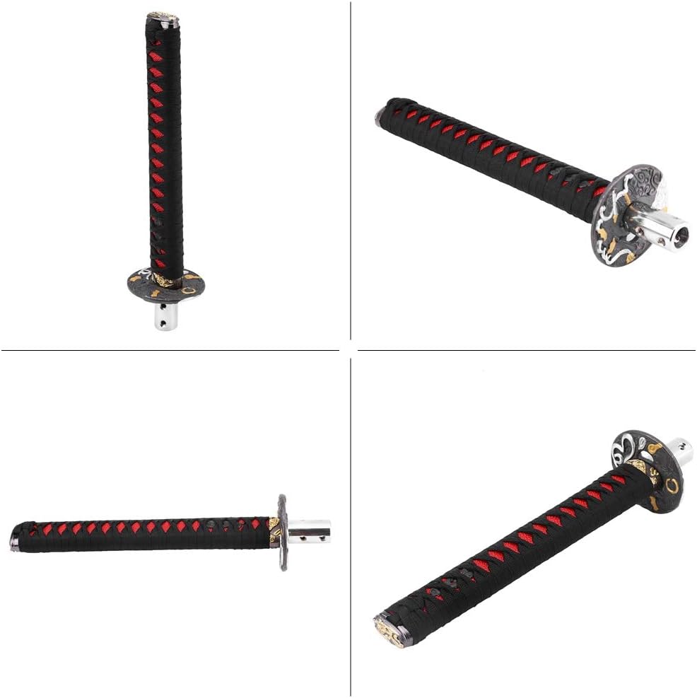 Gear Shift Lever Knob Universal Retro Japanese Sword Car Gear Shift Knob Manual Shifter Lever Knob with 4 Adapters (Black + Red)
