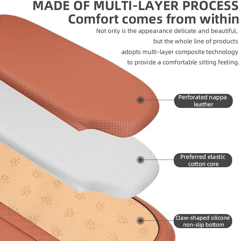 KUNIO Nappa Leather Car Seat Cushion Fit for Honda Car Seat Cushion Pad Comfort Memory Foam & Non-Slip Rubber Bottom Orange
