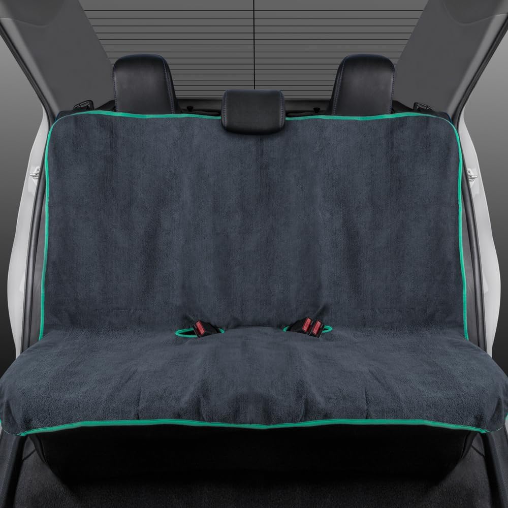 BDK UltraFit Waterpoof Car Seat Towel Cover, 2 Pack with Gray Trim – Washable Sweat Seat Protector, Ideal for Gym Swimming Surfing Running Crossfit, Fits Most Auto Truck Van SUV