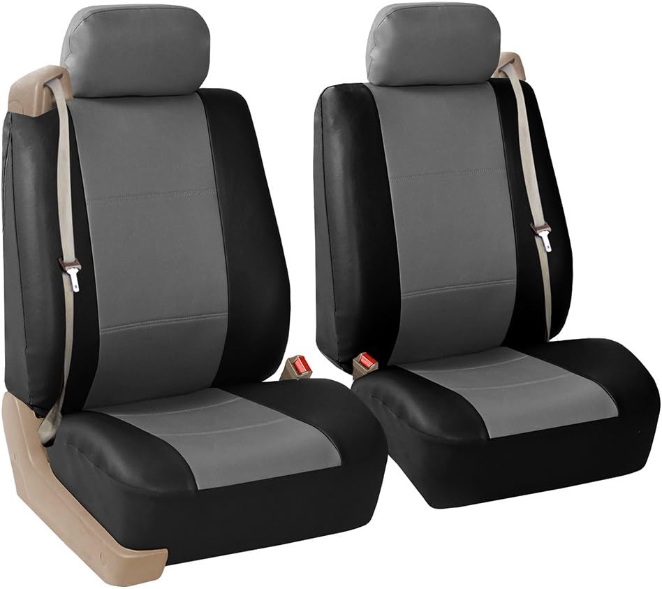 FH Group PU309BLACK102 Black Front PU Leather Seat Cover, Set of 2 (Set Built in Seat Belt Compatible Airbag Ready)