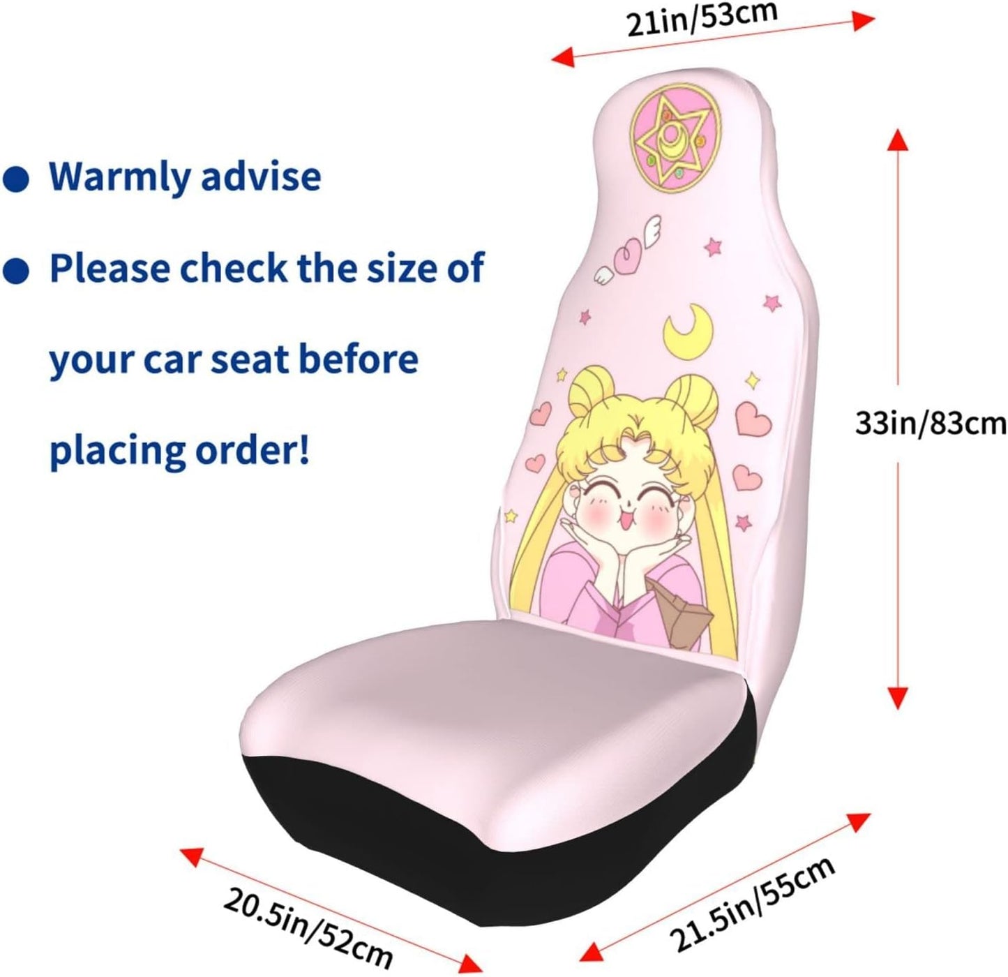 meiystyle Sailor Moon Car Seat Cover Front Seat Covers Universal Fit for Most Cars Trucks SUVs 2 PCS