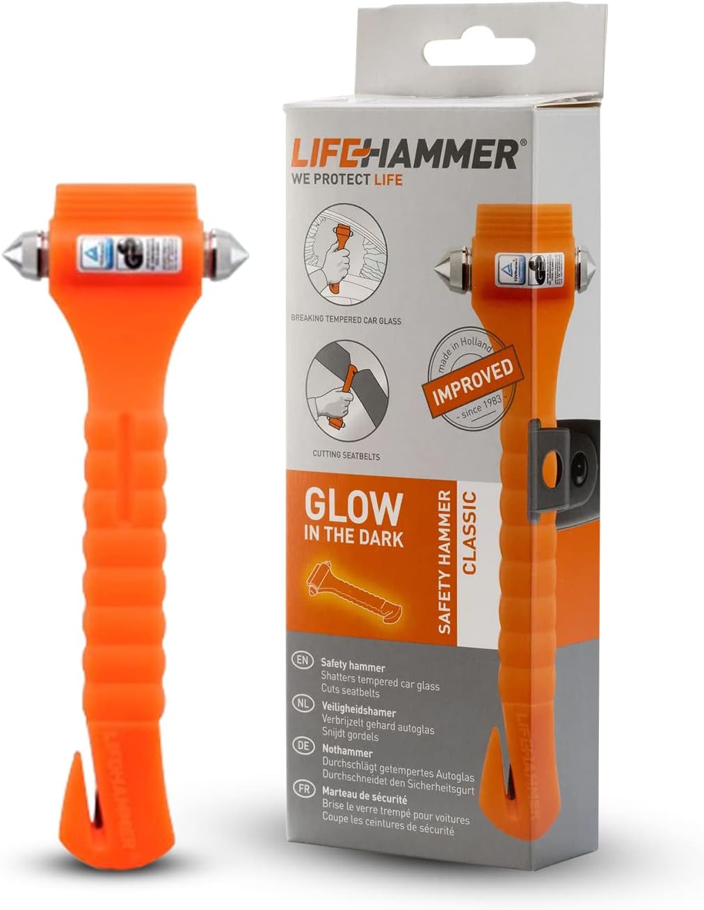 LifeHammer Glow in The Dark Safety Hammer Classic Auto Escape Tool, Orange (Pack of 2)