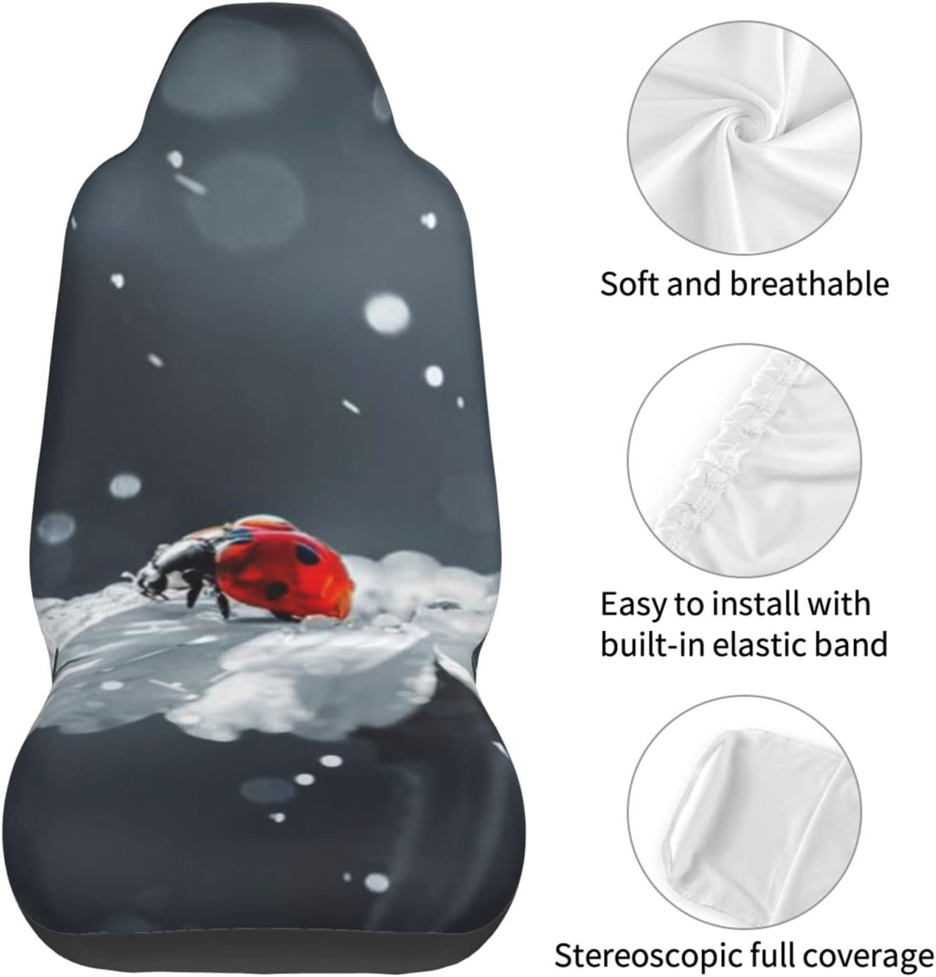 AROONS Ladybug On Daisy Flower Printed Car Seat Covers for Front Seat 2 Pack Elasticity Automotive Seat Cover Universal for Auto Truck Van SUV