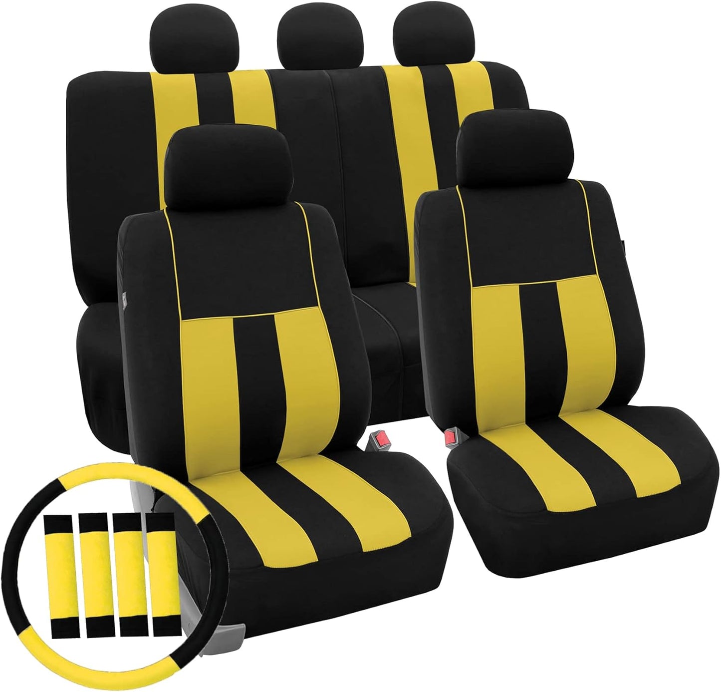 FH Group Car Seat Covers Striking Striped Full Set Gray Automotive Seat Covers, Airbag and Split Rear Car Seat Cover Universal Fit Interior Accessories for Cars Trucks and SUV Car Accessories