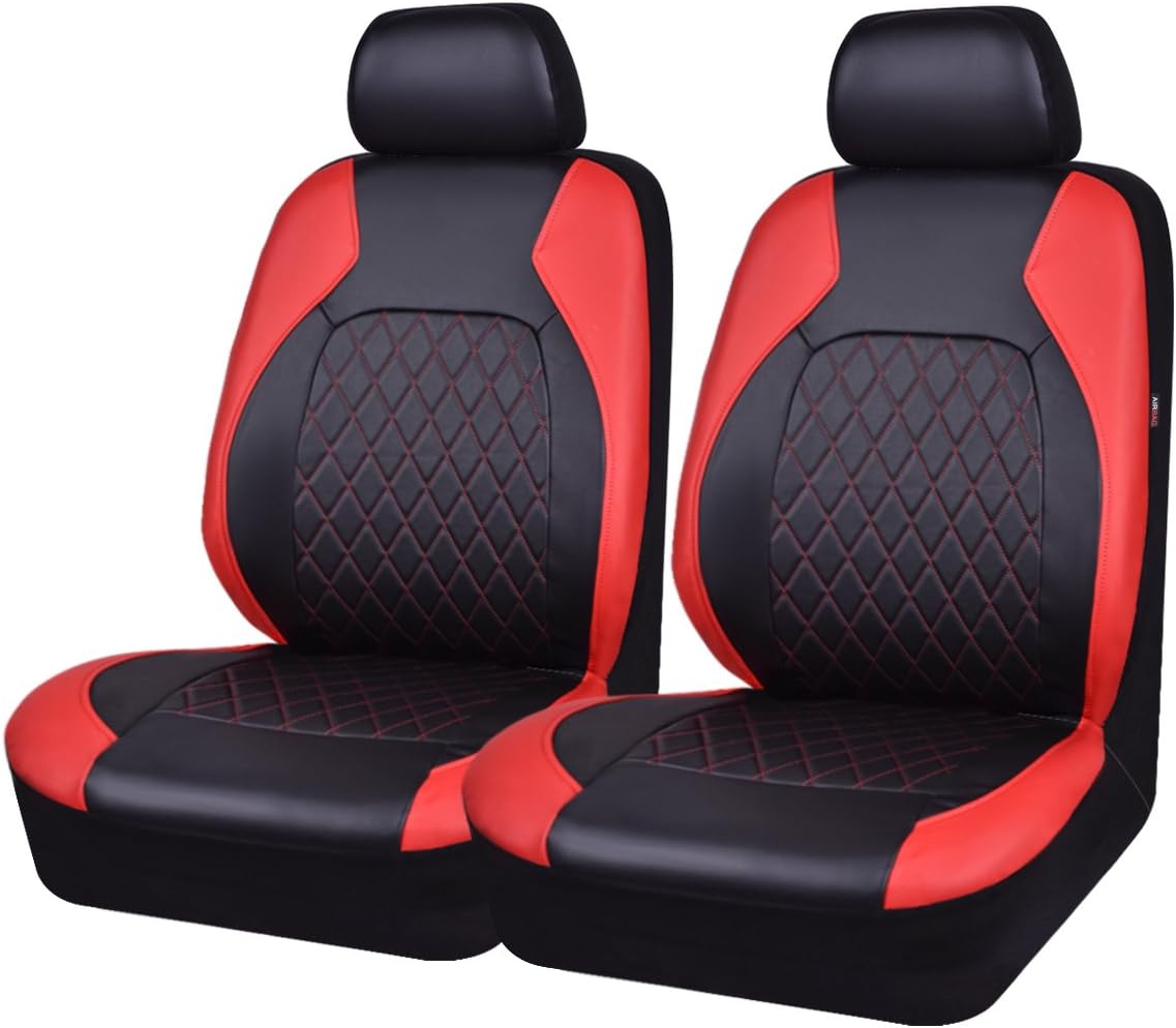 Horse Kingdom Universal Deluxe Pu Luxury Vinyl Car Seat Covers Full Set, Airbag Compatible, Breathable, Fit for Cars, Trucks, SUVs(Black with Red)