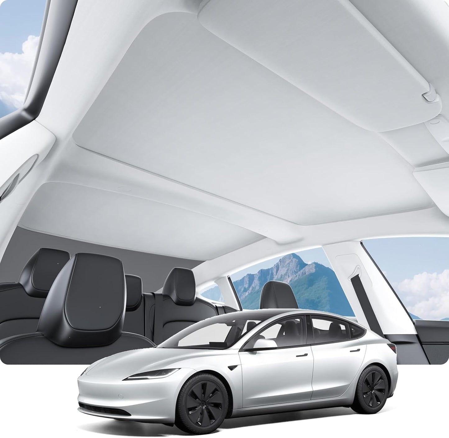 BASENOR 2024 Upgraded Tesla Model Y Glass Roof Sunshade with Storage Bag Sunroof Blocking Heat Cover Top Window Sun Protection for Model Y Interior Accessories 2020-2024 Black (No Sag)