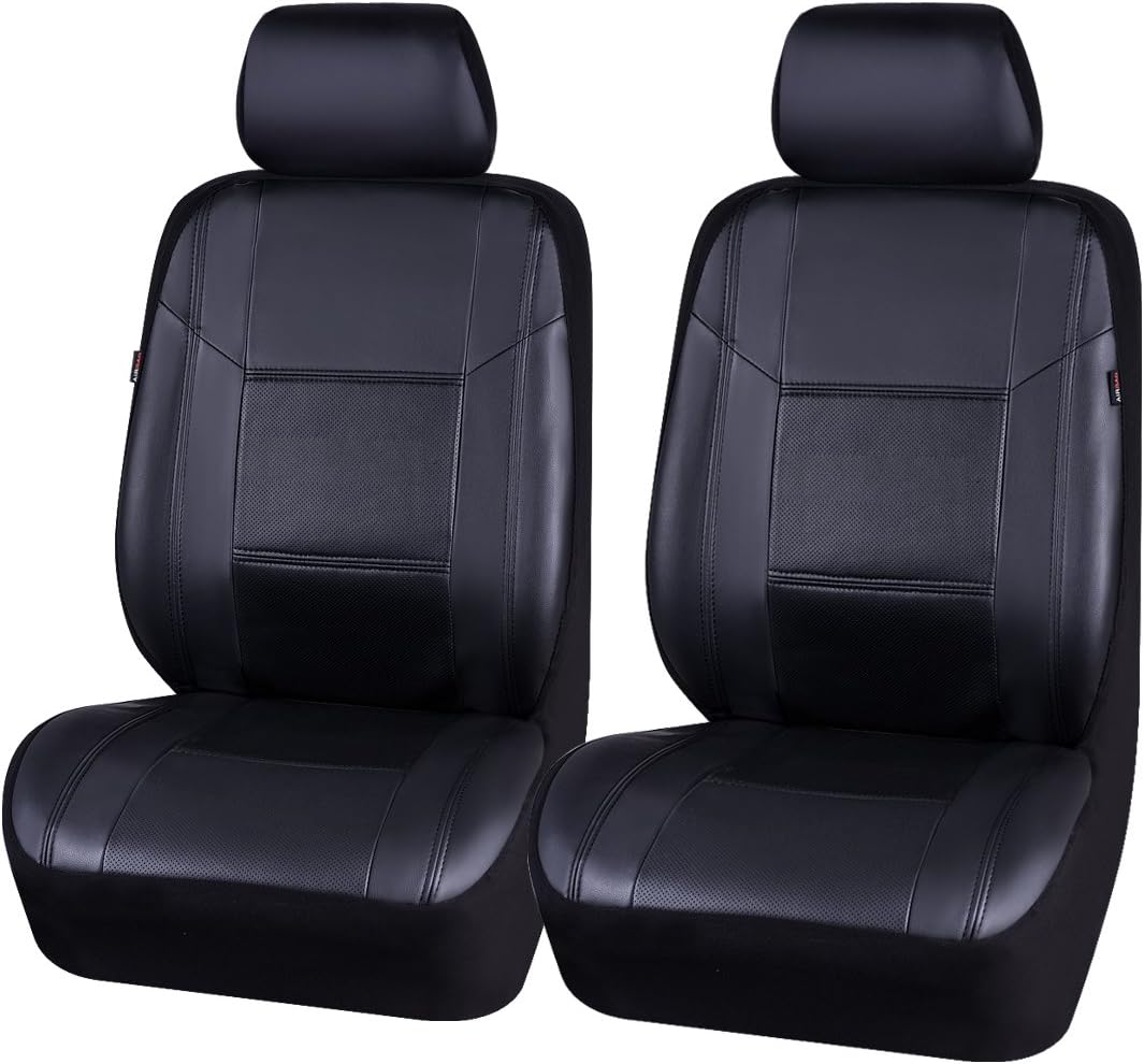 CAR PASS Luxurious PU Leather Automotive Universal Seat Covers Full Set for Vehicles,Cars,SUV,with Super 5mm Composite Sponge Inside,Airbag Compatible (Black and Black)