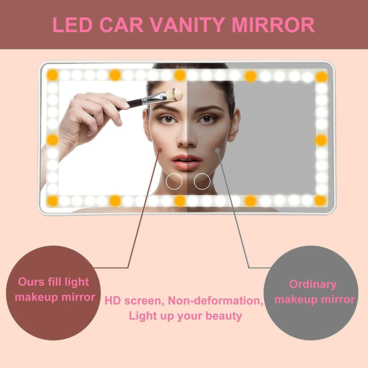 Rechargeable Car Sun Visor Makeup Vanity Mirror, 3 Light Modes 60 Big LEDs, Dimmable Touch Control Light Up Cosmetic Universal for SUV Gift Women & Girls (Black)