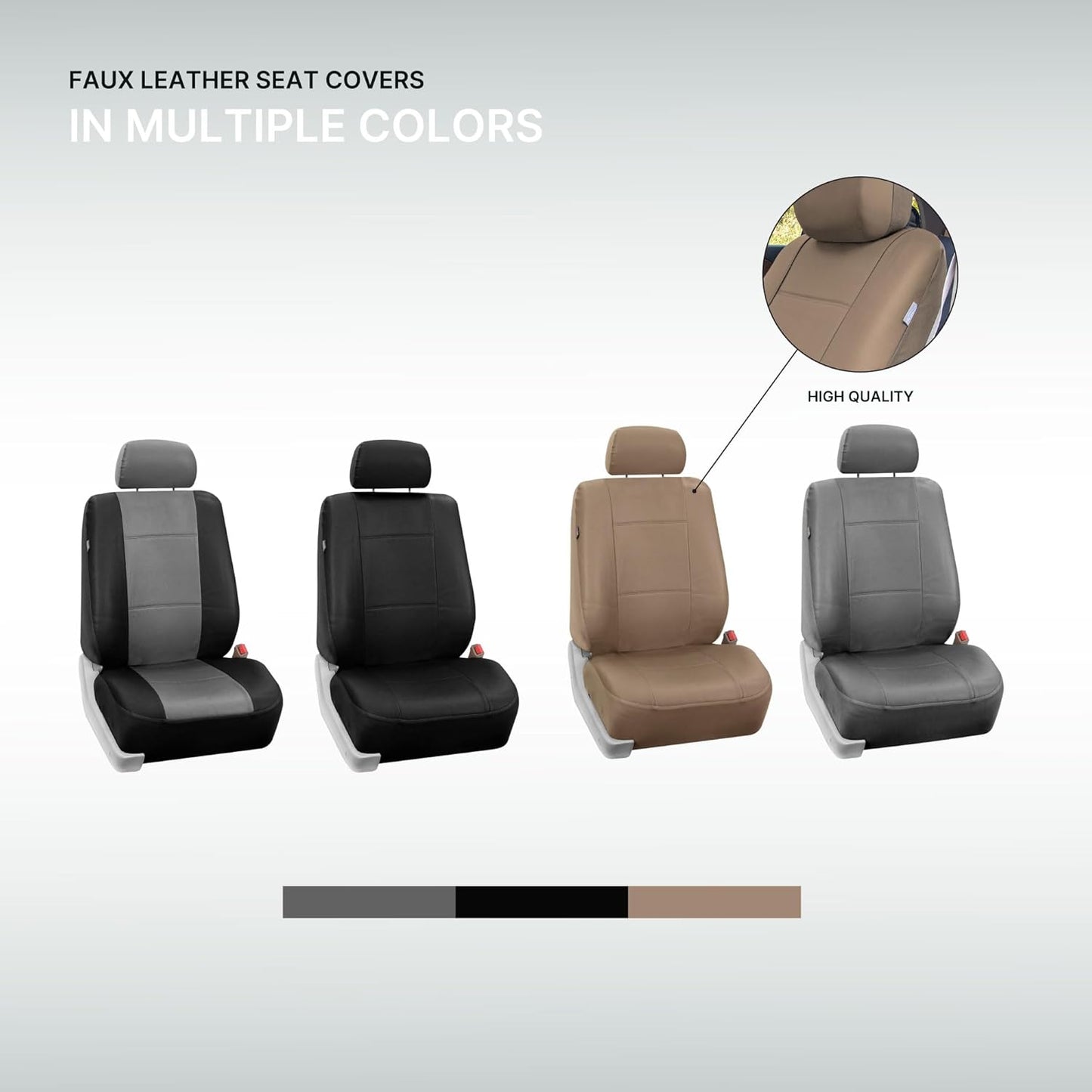 FH Group Universal Fit Front Car Seat Cover - Faux Leather (Gray/Black), Set of 2