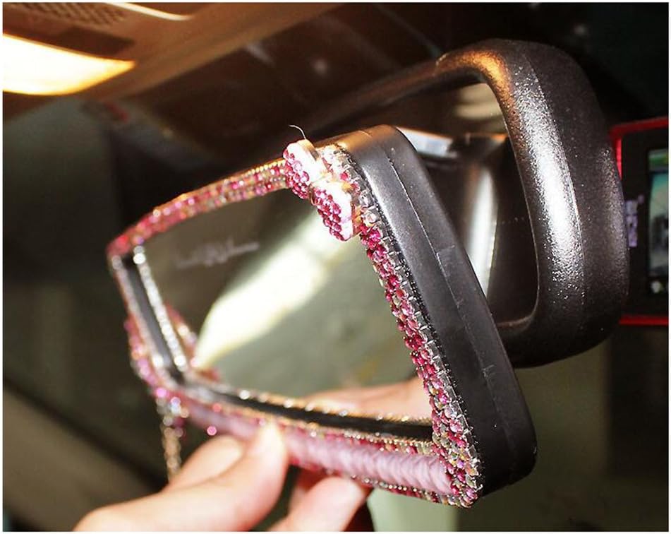 LuckySHD Car Rear View Mirror with Crystal Diamond Butterfly - Pink