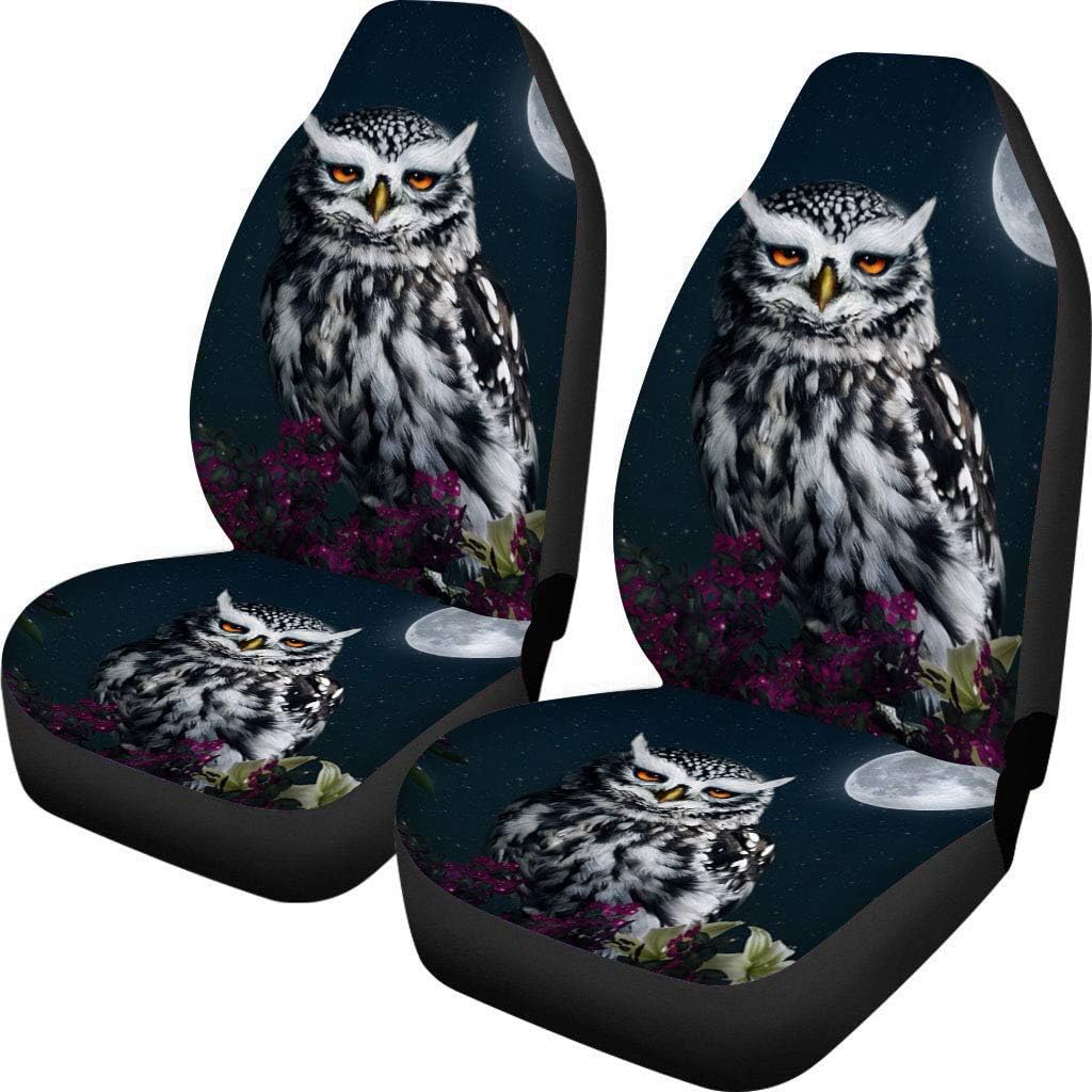 KEIAHUAN Galaxy Owl Car Seat Cover for Women Men, 2 Packs High Back Bucket Universal Fit Auto Seat Covers for Cars, Trucks, SUV, or Van