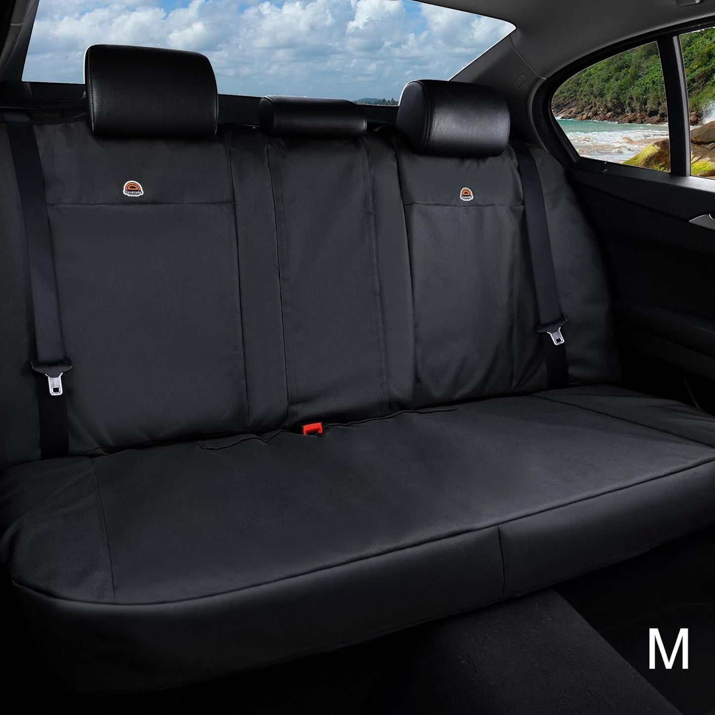 Coverado Waterproof Rear Bench Car Seat Cover, Oxford Back Seat Cover for Car Back Seat Protector for Kids & Dogs, Universal Fit for Cars SUVs Trucks and Vans(M,Black)