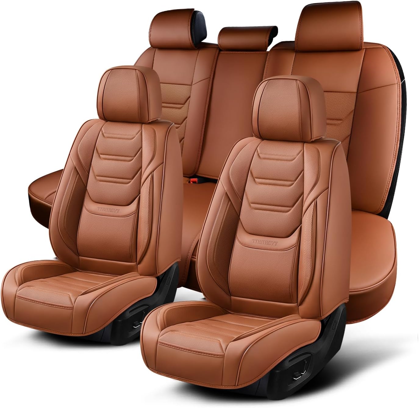 TIEHESYT Car Seat Covers Full Set, Breathable Leather Automotive Front and Rear Seat Covers, Car Seat Protectors Full Set, Compatible with Most Vehicles, SUV (Brown, Front Pair)