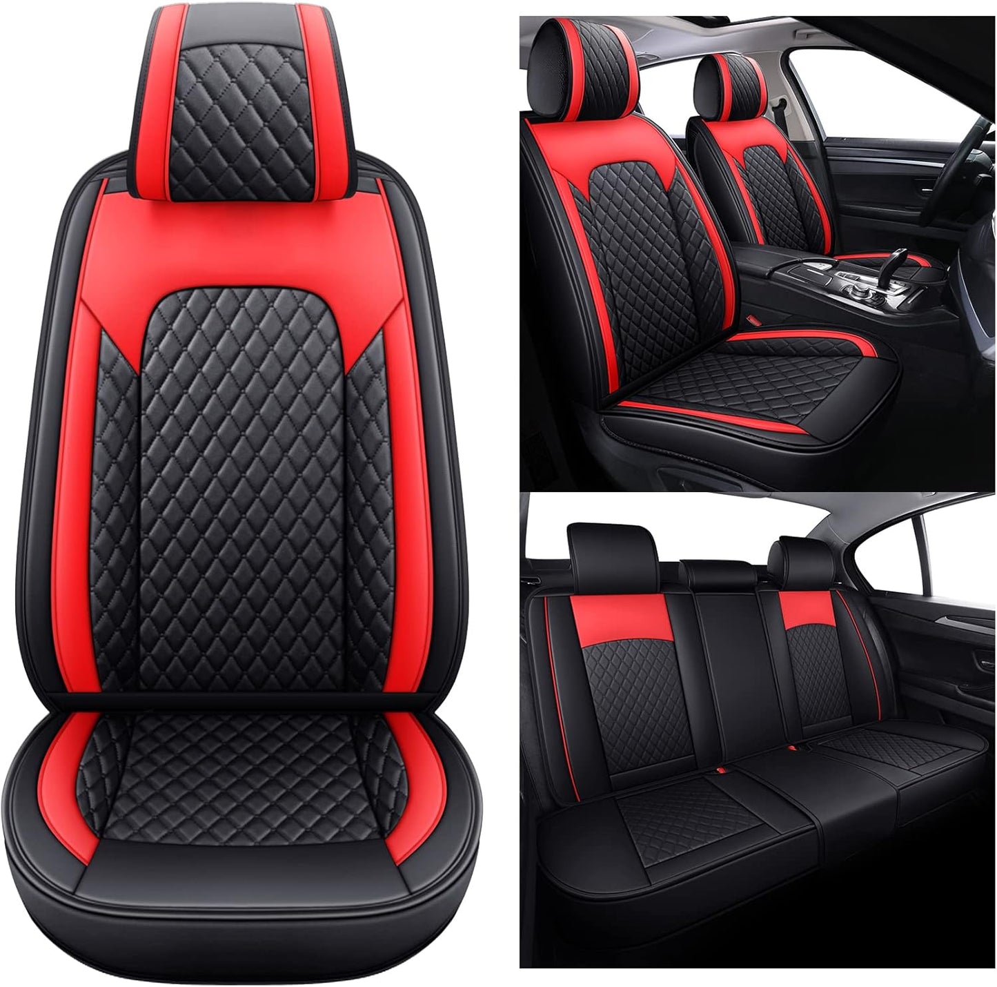 Aierxuan Front Seats Covers Waterproof Leather Cushion Universal for Toyota Rav4 Kia Sorento Tucson Pilot HRV Ridgeline Odyssey Chr Ford Ranger Edge Infiniti (2 PCS Front, Black-Red)