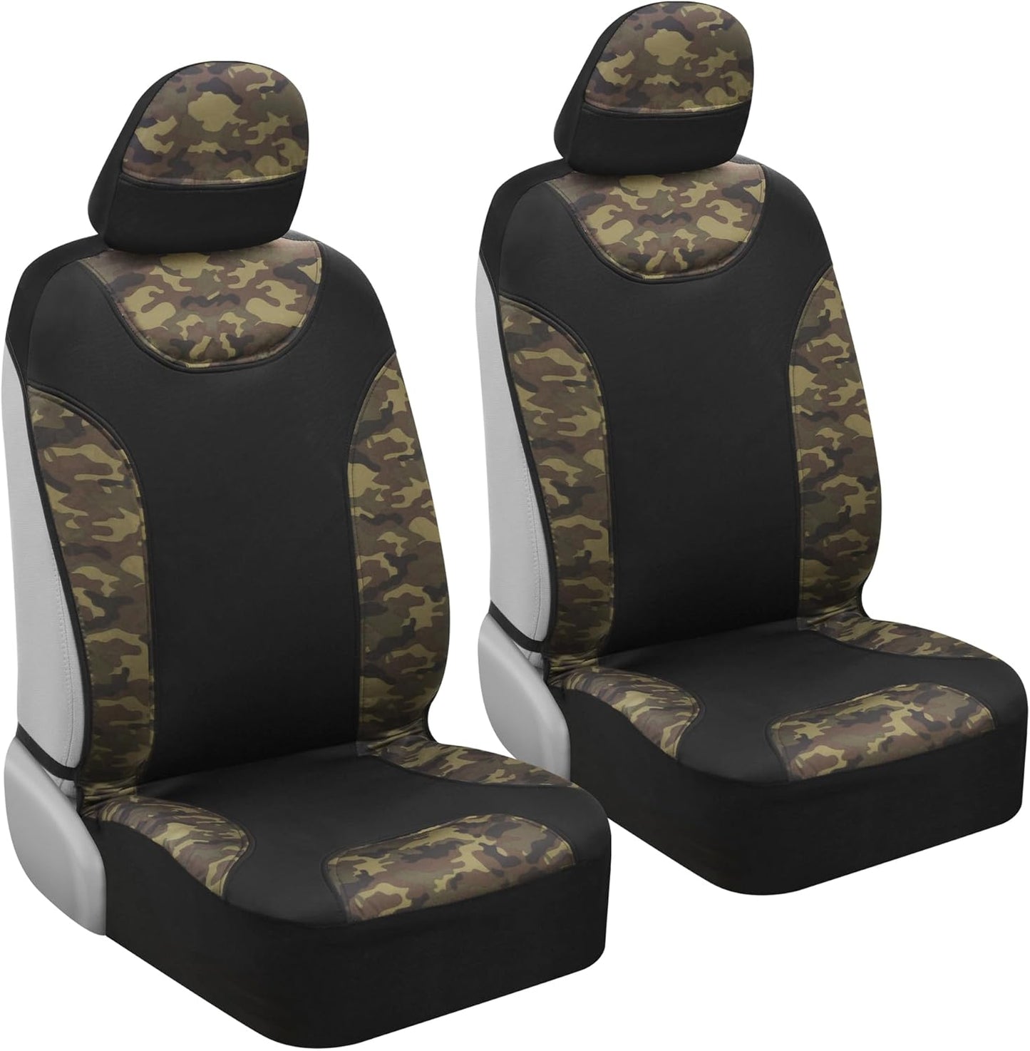 BDK Camo Car, Full Set – Realistic Green Forest Camouflage Automotive Front & Bench Back Seat Cover, Camoflauge Interior Protectors for Auto Truck Van & SUV