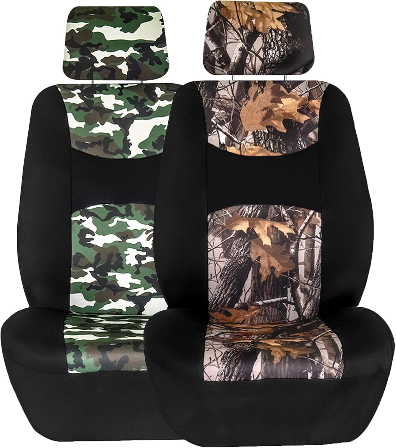 FH Group Full Set Hunting Print Cloth Car Seat Covers - Universal Fit, Low Back Front Seat Covers, Solid Back Seat Cover, Washable Seat Cover for SUV, Sedan, Van, Green