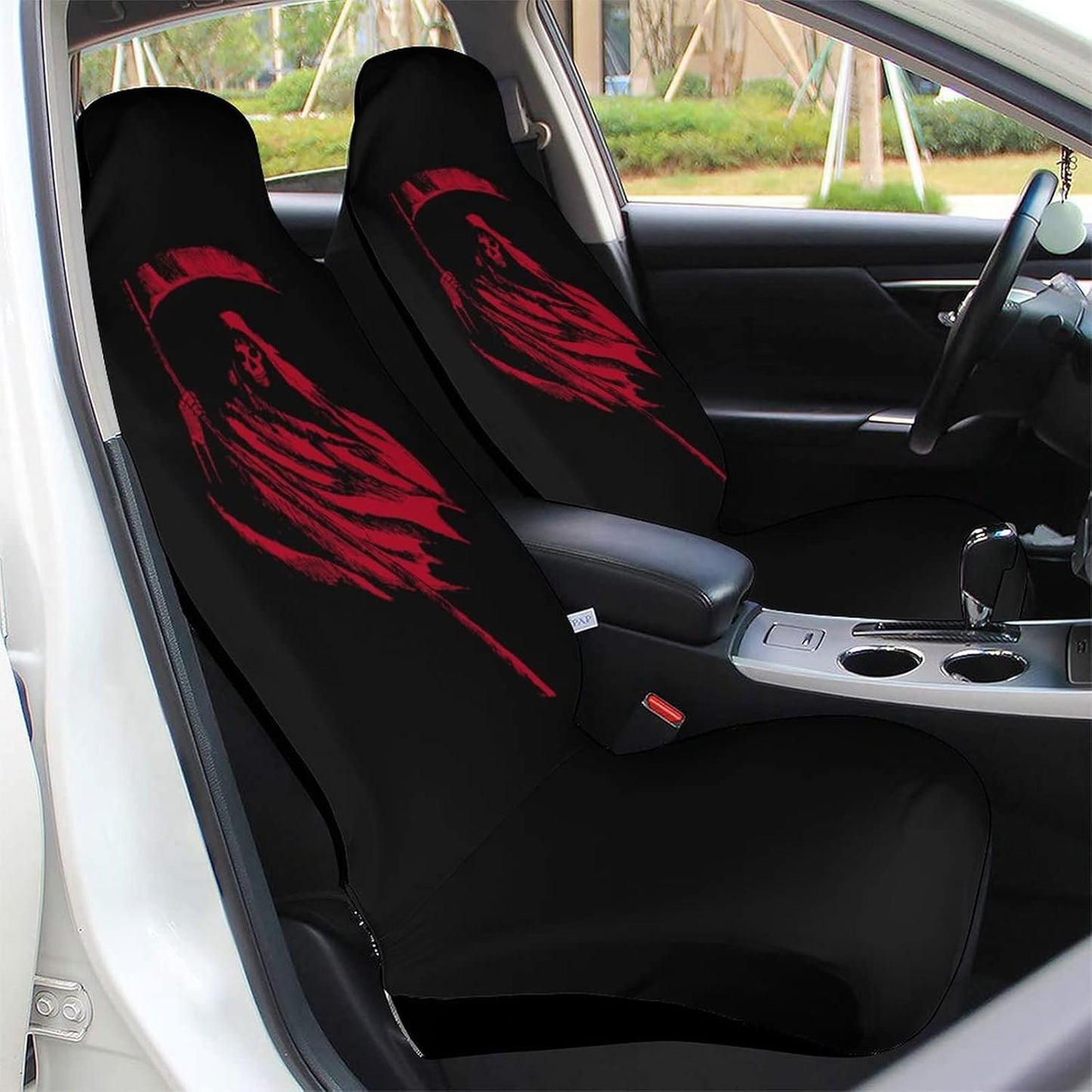 Red Grim Reaper Car Seat Cover Front Seats Cover Elastic Automotive Seat Protective Case Fit Cars, SUVs, Trucks