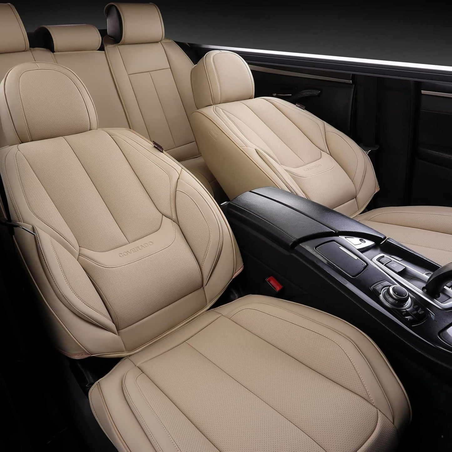 Coverado Back Seat Covers, Waterproof Nappa Leather Auto Rear Seat Cushions Protective Car Accessories, 3-Pieces -Adjusted Universal Fit for Most Sedans SUV Pick-up Truck, Beige