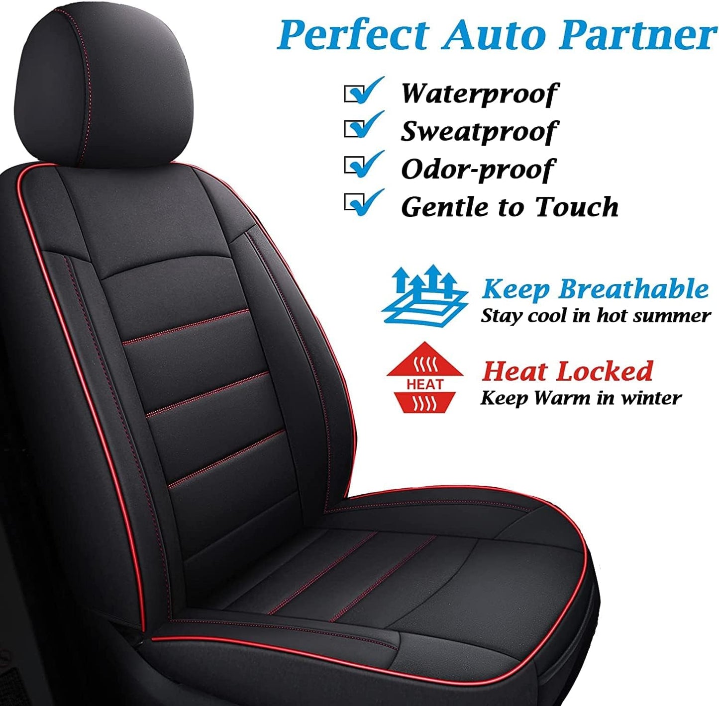 Coverado Car Seat Covers 2-Pack, Front Seat Covers for Cars, Waterproof Neoprene Universal Car Seat Cover Cushions, Auto Car Seats Protective, Seat Covers for Most Cars Trucks Vans SUV Black&Red