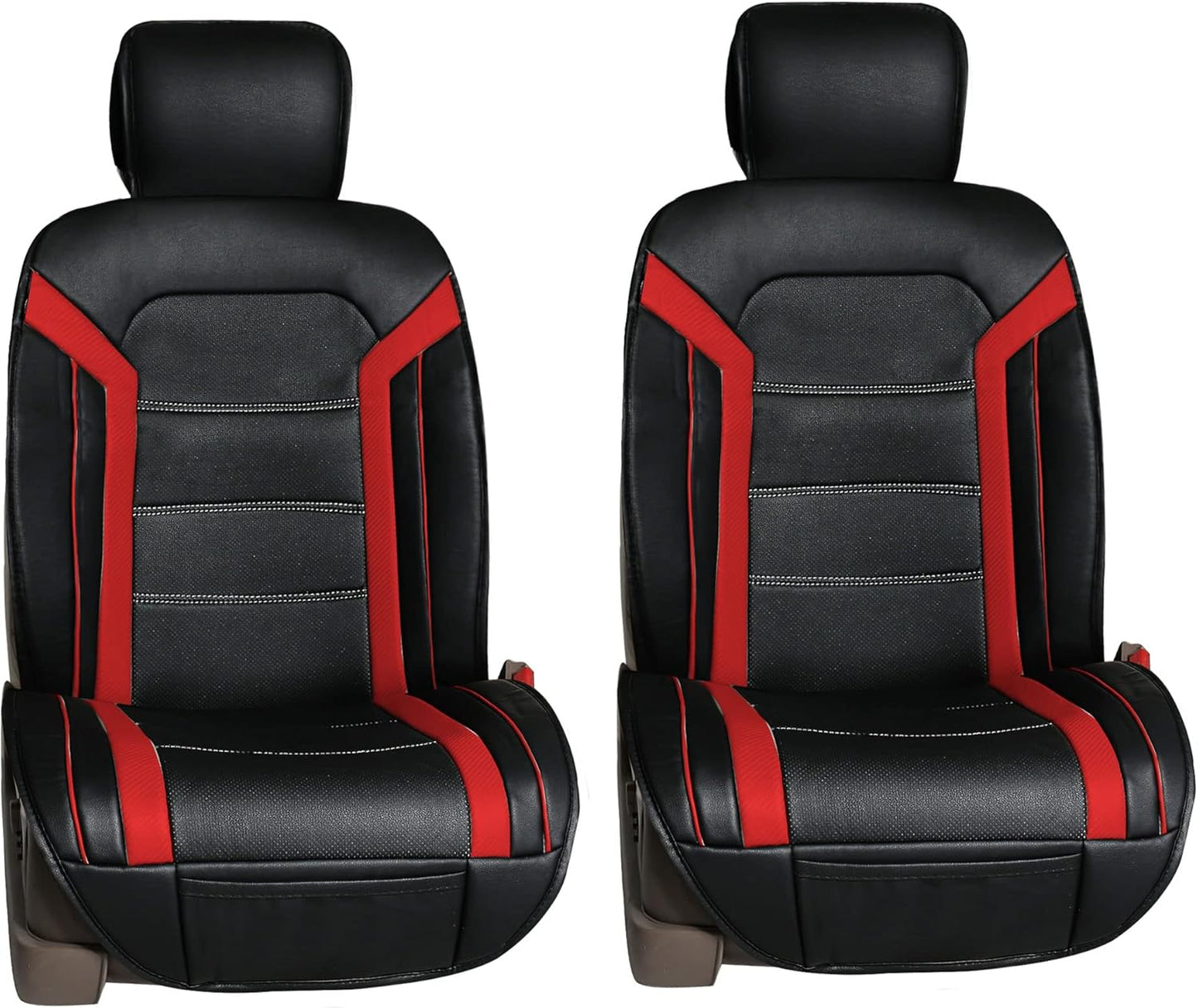 FH Group Front Set Faux Leather Car Seat Cushions - Seat Covers for Low Back Seat, Universal Fit, Airbag Compatible Seat Cover for SUV, Sedan, Black