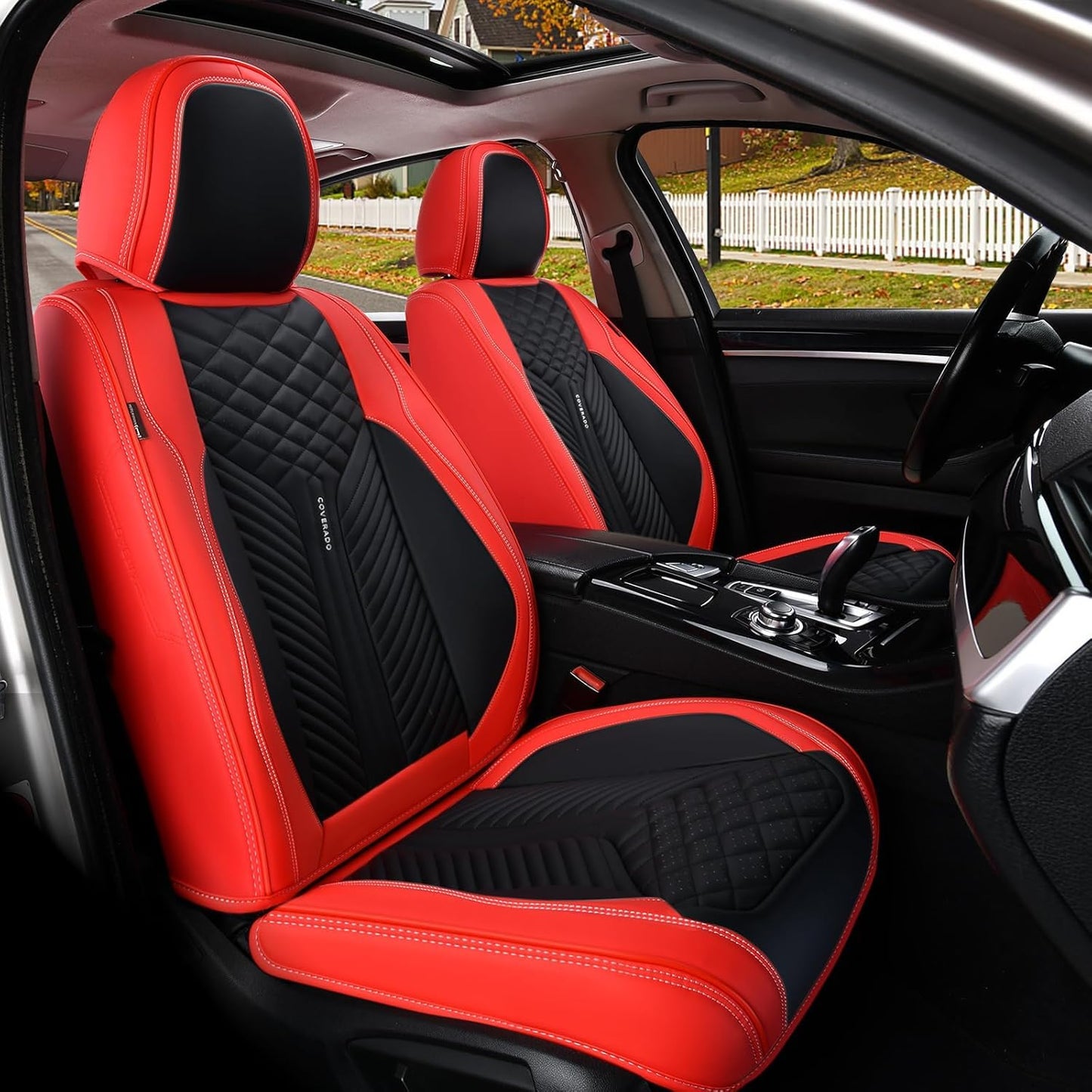 Coverado Car Seat Cover, Front Seat Cover, 2PCS Car Seat Protector, Seat Covers for Cars, Breathable Faux Leather Car Seat Cushion, Car Seat Protector, Red Car Seat Covers Winter Fit for Most Vehicles