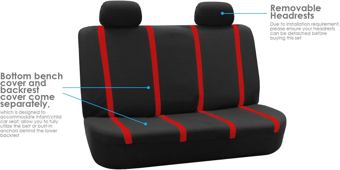 FH-FB032114 Unique Flat Cloth Seat Cover w. 4 Detachable Headrests and Solid Bench Red/Black