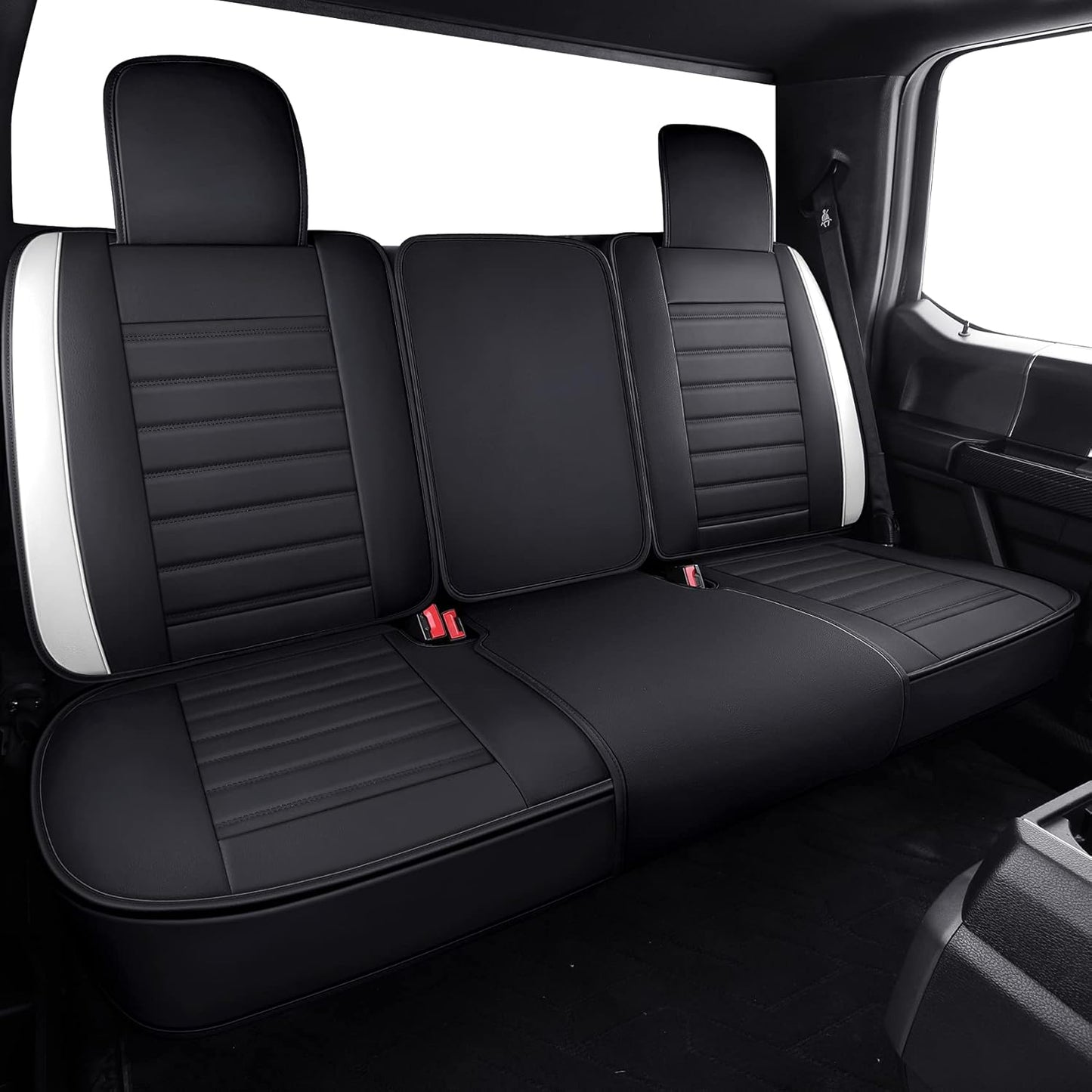 YIERTAI Seat Covers Compatible with Ford F150 for 2009-2023 2024 2025 F-150 2017-2025 F250 F350 F450 King Ranch Supercrew Crew Cab Limited Lariat Truck Leather TSWKM Style(2 PCS Front/Black-White)