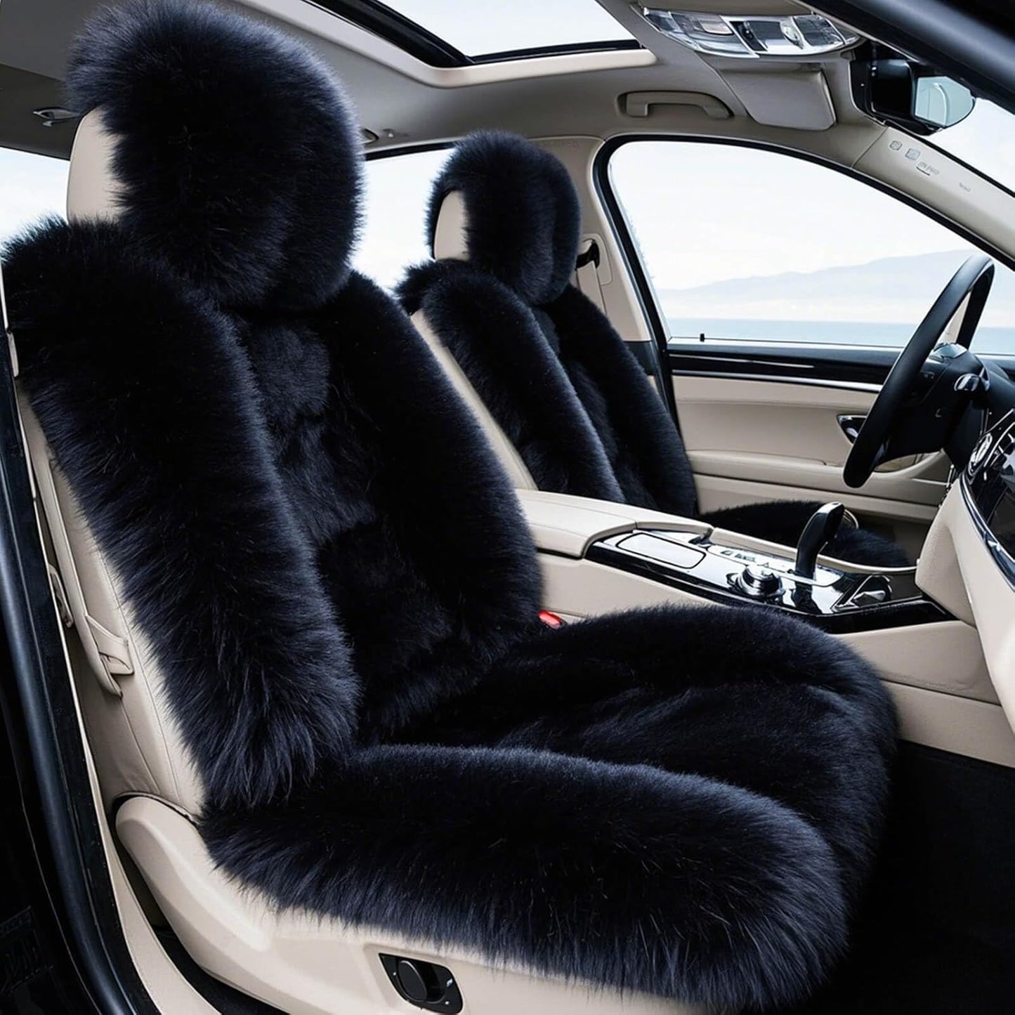 Gracefur Sheepskin Car Seat Cover Genuine Wool Seat Cover Fluffy Fur Front Seat Covers Fits Cars, Trucks, SUV, or Van (White)