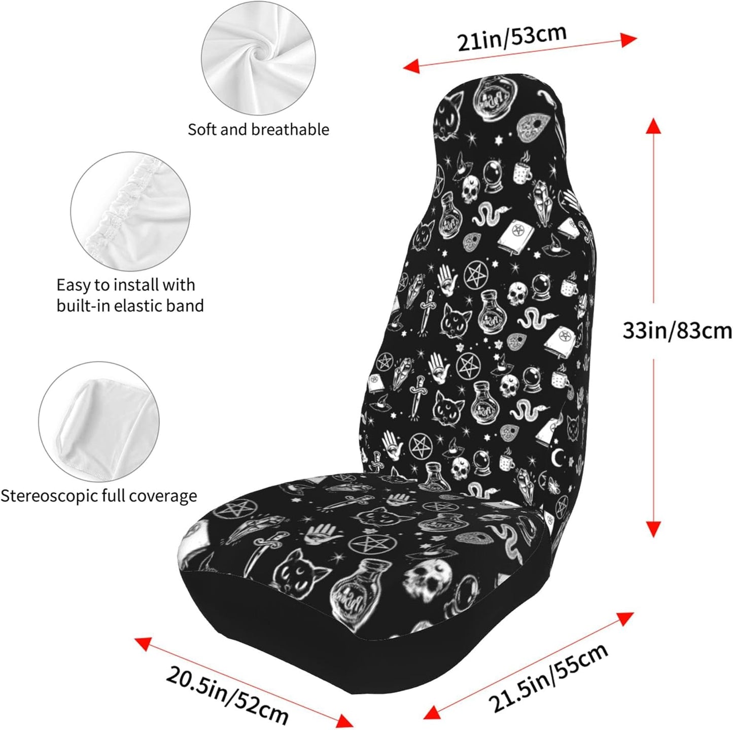 8PCS Gothic Car Accessories Interior Include Universal Steering Wheel Cover Front Car Seat Cover Shoulder Pads Car Coasters Armrest Pad Car Accessories Sets for Women Men Teens