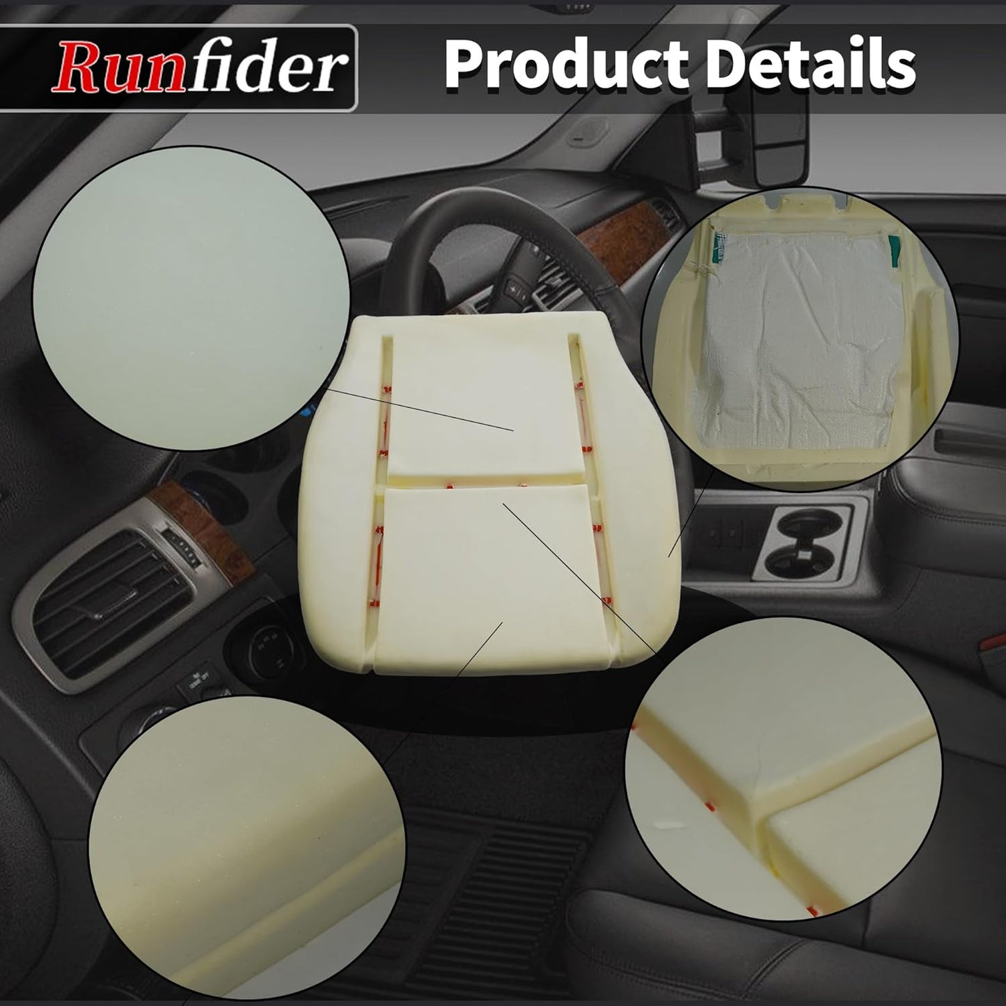 runfider Driver Side Bottom Replacement Seat Foam Cushion Seat Foam Pad Compatible with Chevy Avalanche Silverado Suburban Tahoe GMC Sierra Yukon 2007 2008 2009 2010 2012 2013 2014