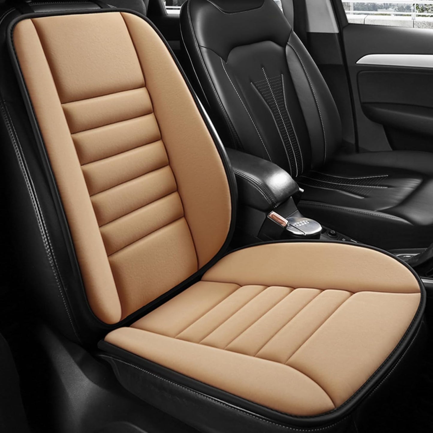 Car Seat Cushion and Lumbar Support Pillow Memory Foam Desk Chair Cushion Back Support for Automotive Seat Driver, Travel, Office Chair, Leg and Back Pain Relief, Washable and Adjustable Strap, Black