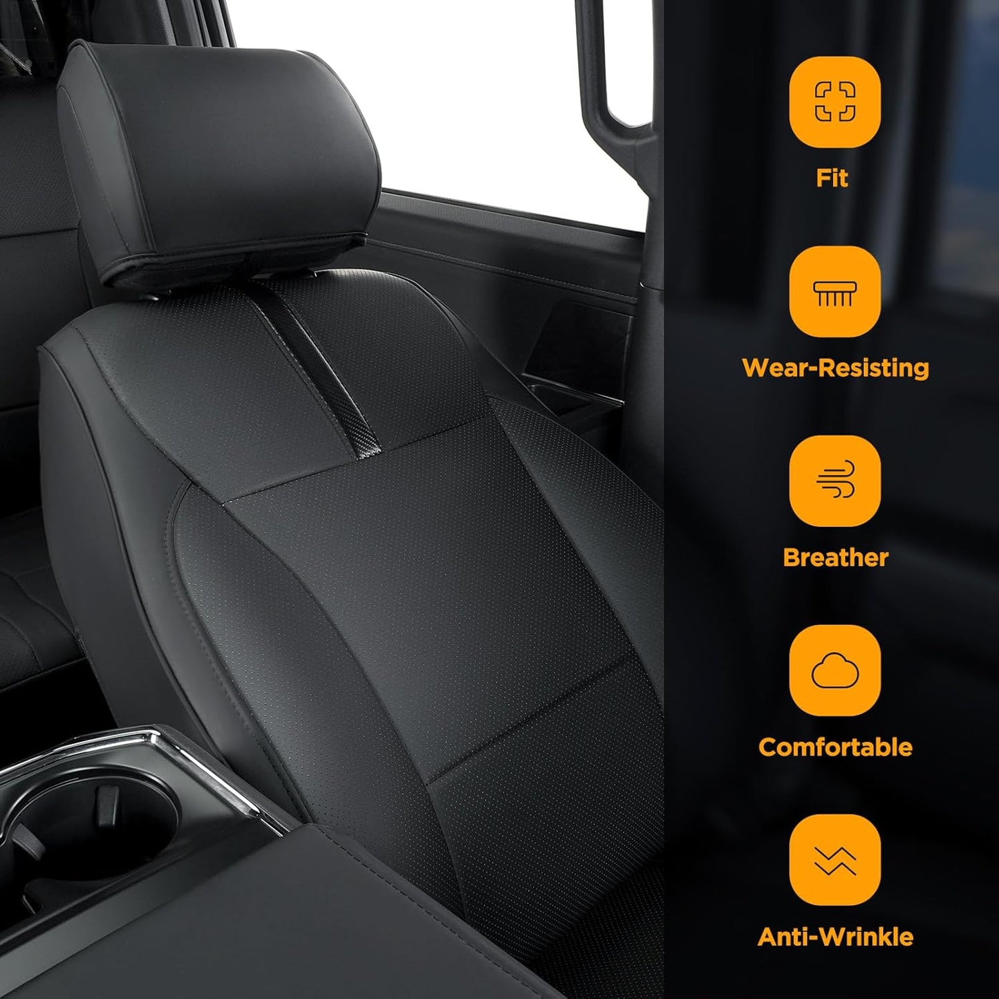 DrCarNow for Ford F150 Front Seat Covers 2015-2022 2023 2024 2025,Only Fit for F150 1st Row Bucket Seat(XL,XLT),Black Waterproof Leather Seat Cover Accessories(Only Front Seat