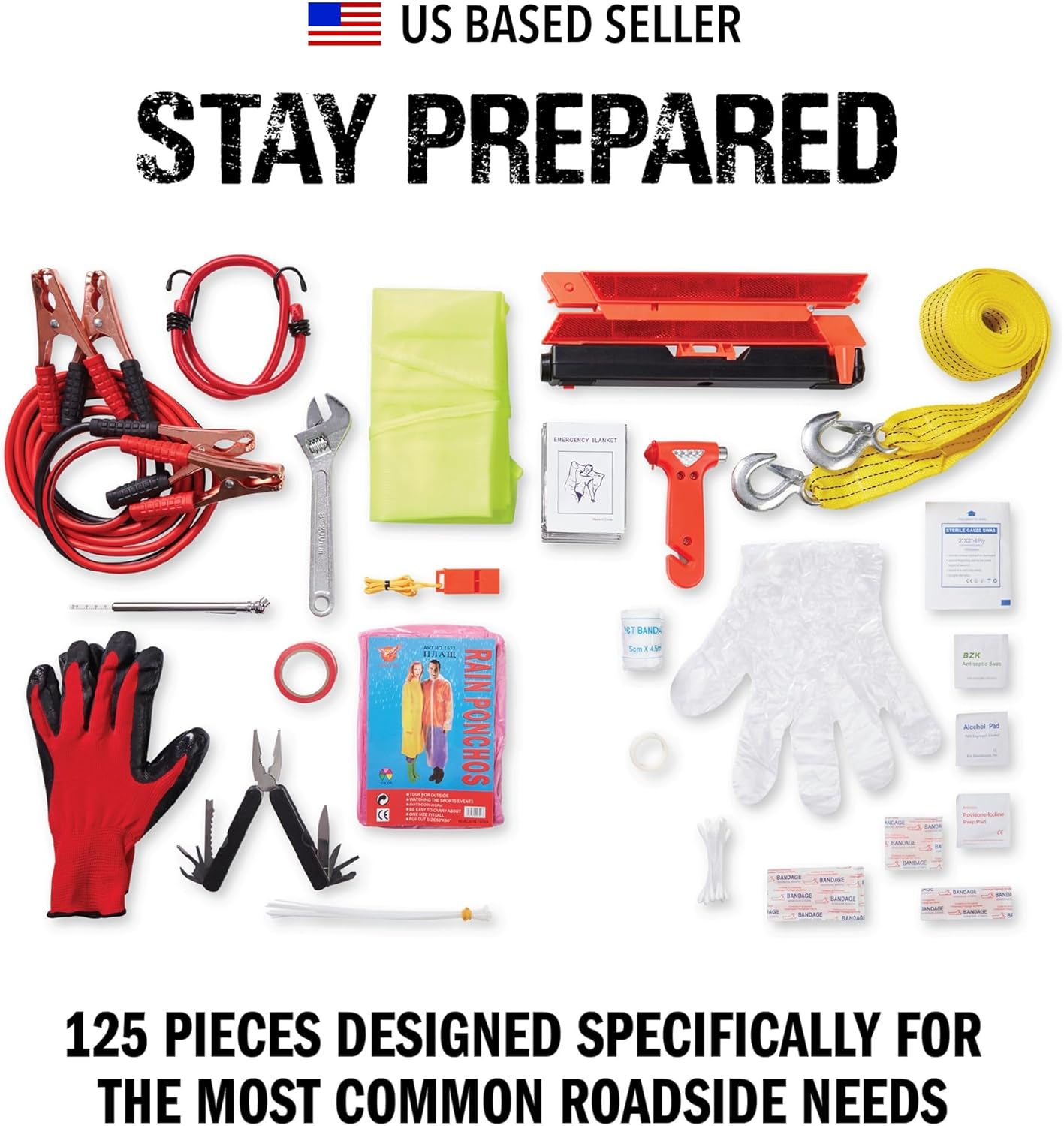 Always Prepared 125-Piece Roadside Assistance Auto Emergency Kit with Jumper Cables