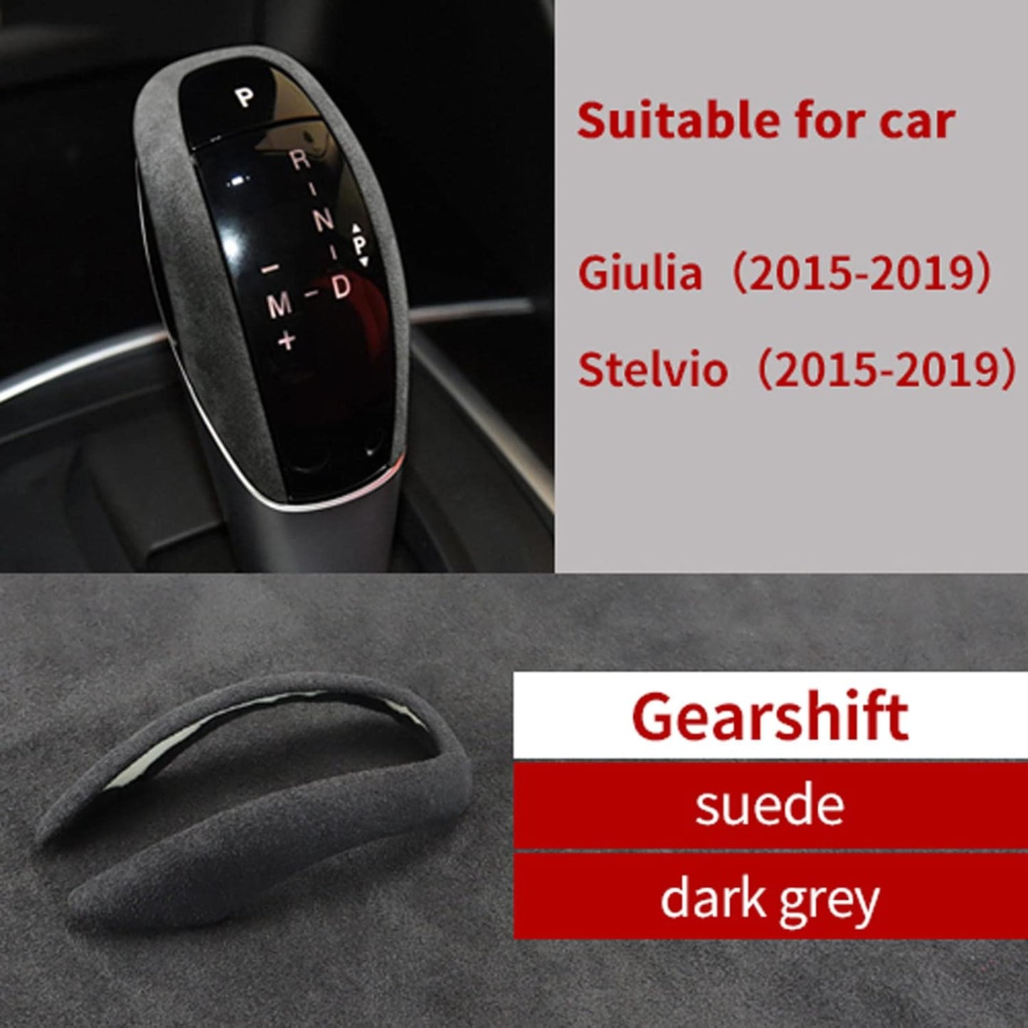 BeVaaL Suede Wrap Car Gear Shift Knob ABS Trim Cover Protect Interior Sticker,for Alfa Romeo Giulia Stelvio 2015-2019 Accessories