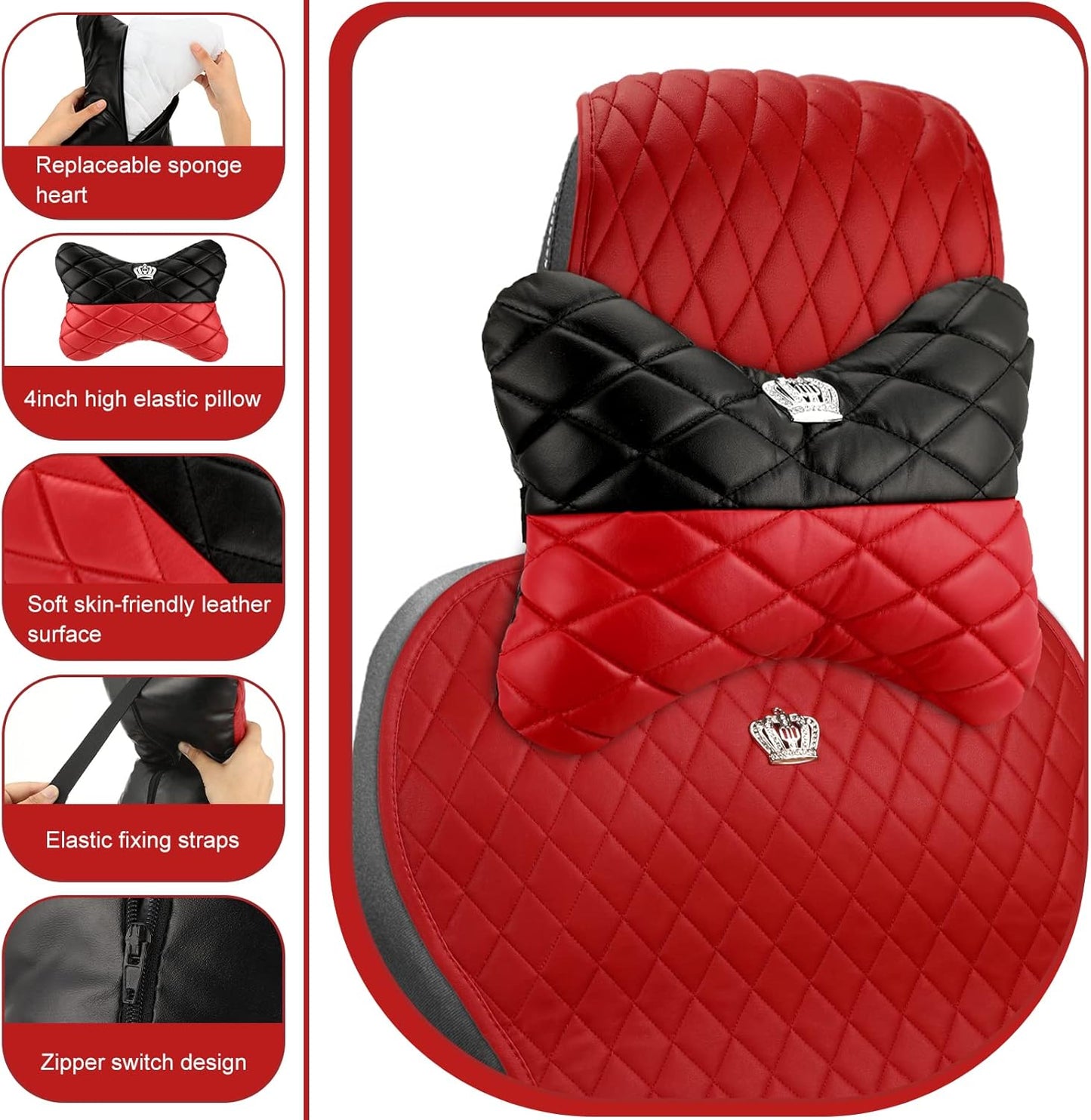 Lauwell 11 Pcs Red Seat Covers Universal Leather Cover for Women 2/3 Covered Gorgeous Steering Wheel Car Neck Pillow Belt Pads Start Button Auto Cup Holder Fit SUV