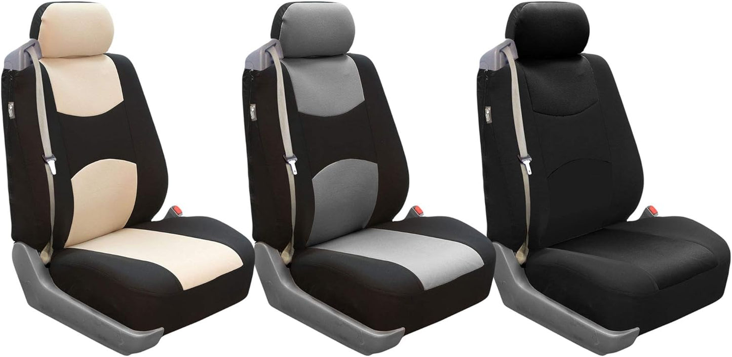 FH-FB351102 All Purpose Flat Cloth Built-in Seat Belt Bucket Covers Gray/Black