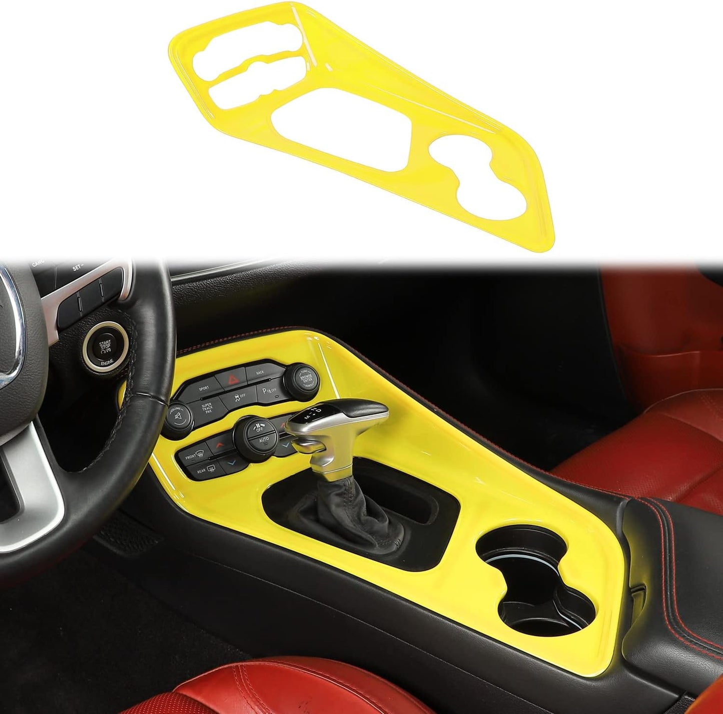 Voodonala Gear Shift Shifter Panel Shift Lever Panel Transmission Gear Selector Gearstick Panel Cover Trim Fit for 2015-2024 Dodge Challenger Interior Accessories ABS Red
