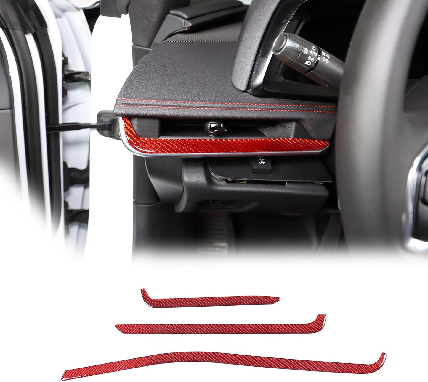 Dashboard Panel Trim Strip Soft Carbon Fiber 3PCS Compatible with Corvette C8 Stingray 2020-2023 Center Console Side Air Outlet Sticker Trim Accessories (Black Carbon)