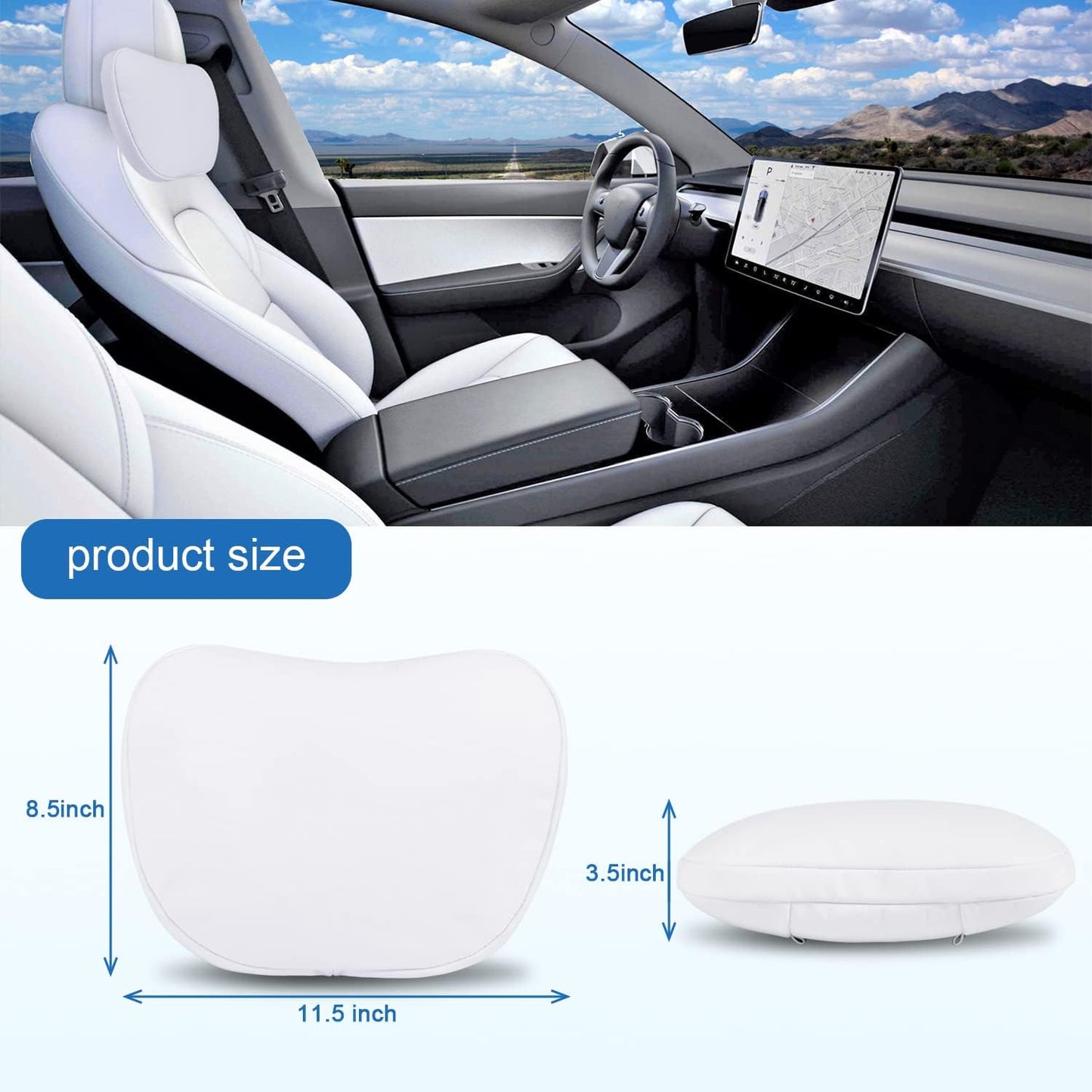 Erivis Car Neck Pillow Suitable for Tesla Model 3 Model Y Model X Car Headrest Pillow for Tesla Model 3 Accessories (Hidden Trap) Soft & Neck Support,White-Pack of 1