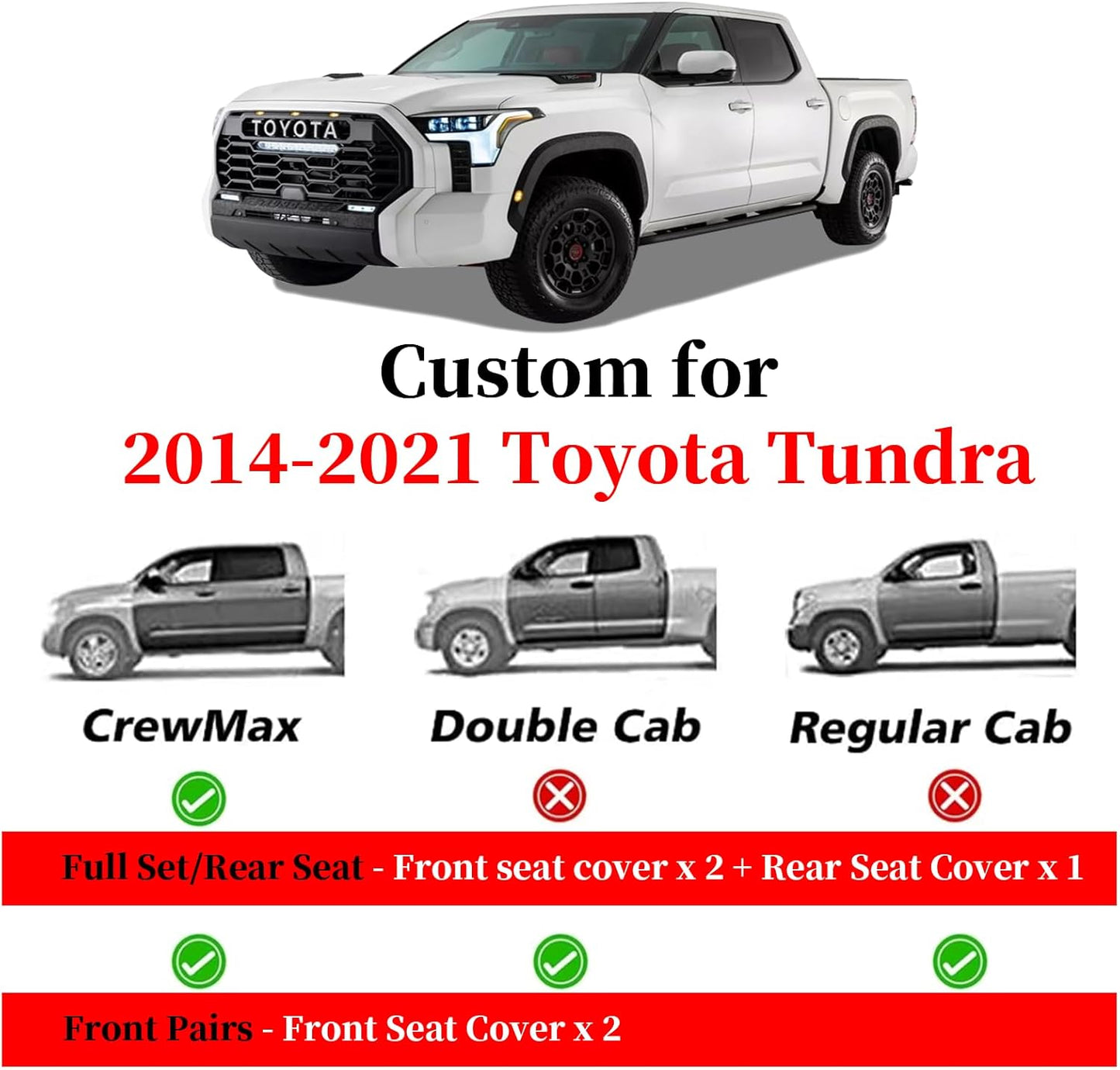 Coverado Tundra Car Seat Covers Front Pair, Waterproof Neoprene Seat Cover 2PCS for Truck, Pickup Custom Seat Cushion Protector Fit for 2014-2021 Toyota Tundra Crewmax/Double/Crew/Extended Cab, Black