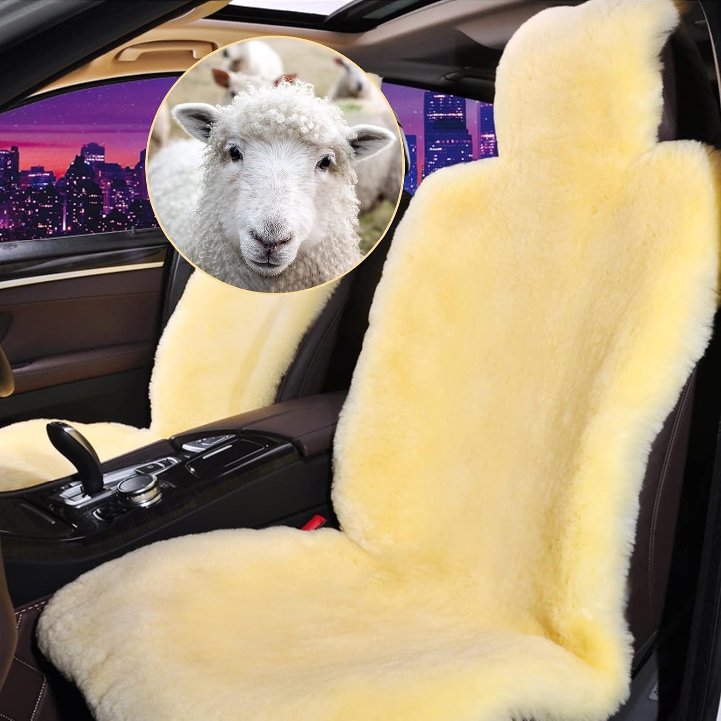 Altlue Real Sheepskin Seat Covers for Cars, SUV, Trucks, Van, RV - Front Seats Auto Covers, Fuzzy Fleece Fur, Universal Black (1 Piece)