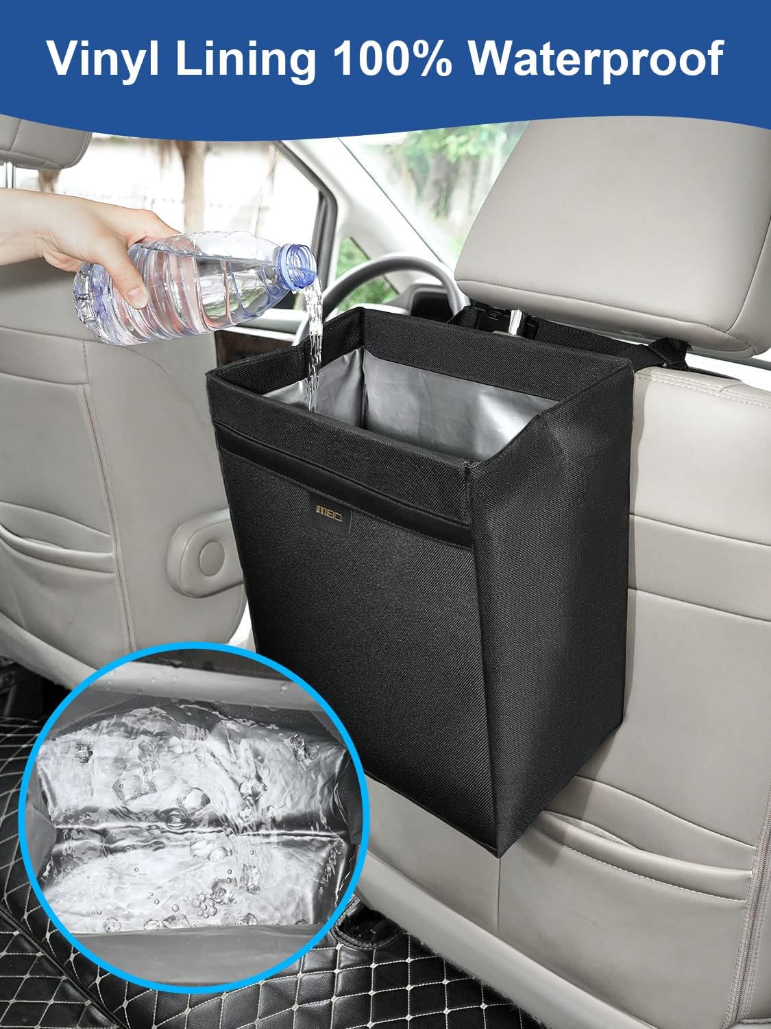 MEIDI Hanging Car Trash Bag, Leakproof Car Trash Can, Magnetic Car Garbage Organizer with Plastic Bags (2 Gallons-Black)