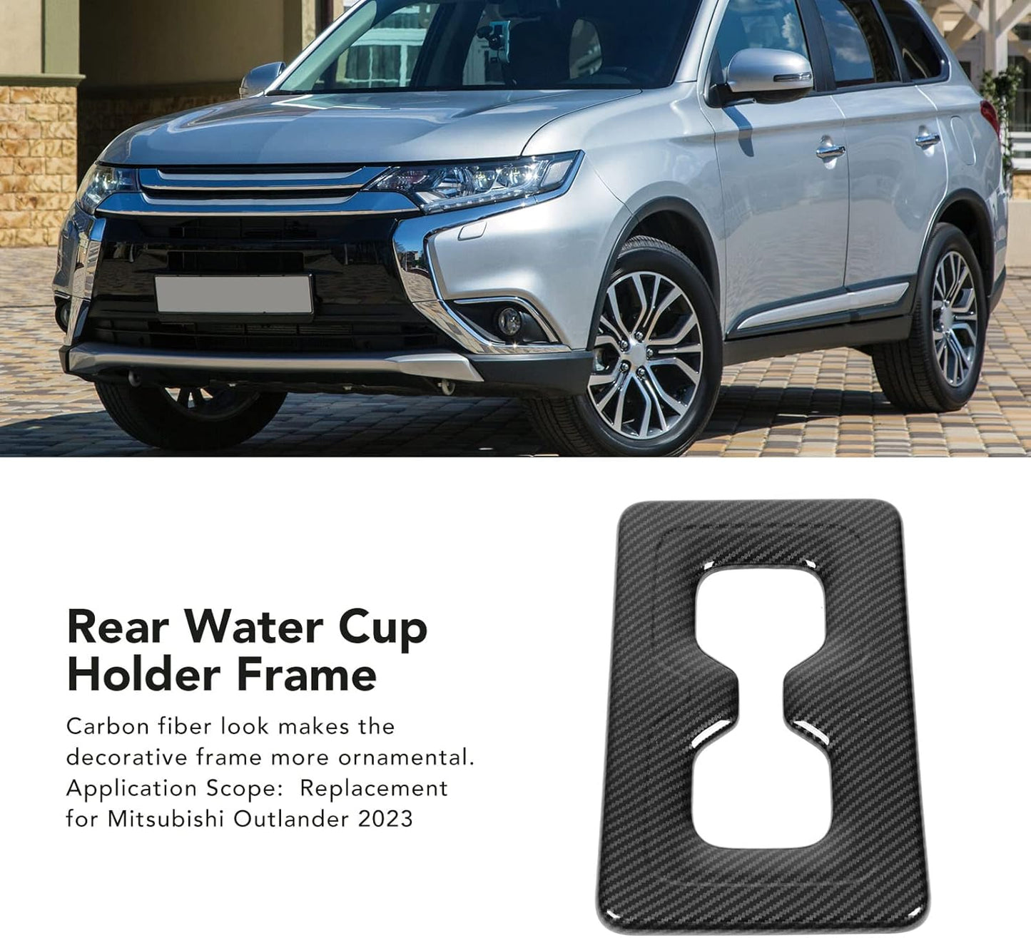 Center Console Water Cup Holder Frame, Rear Water Cup Holder Frame Cover Trim Carbon Fiber Look Replacement for Mitsubishi Outlander 2023