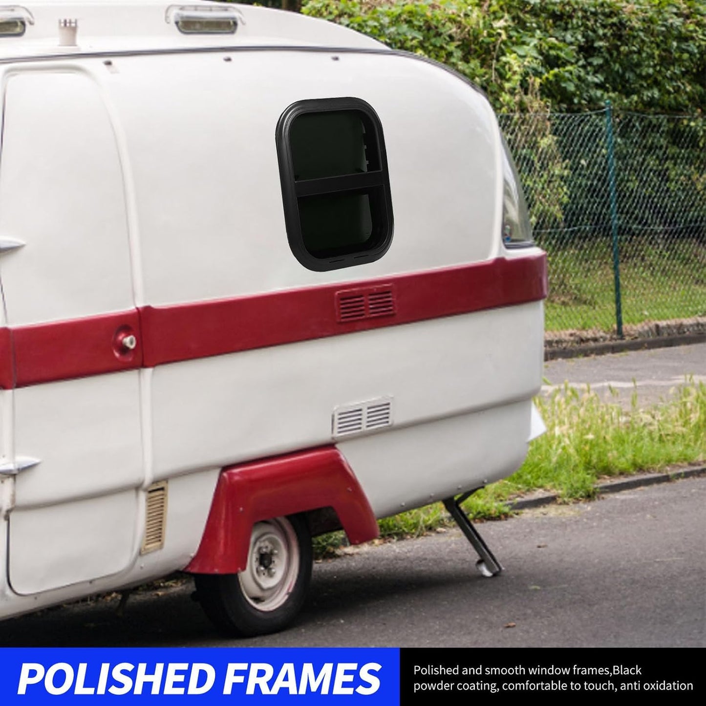 RV Window, 440x390mm Aluminum Alloy Round Vertical Horizontal Sliding Camper Window Replacement with Screen, Tinted Tempering Glass Privacy Screen for Trailer Cargo, Leakproof