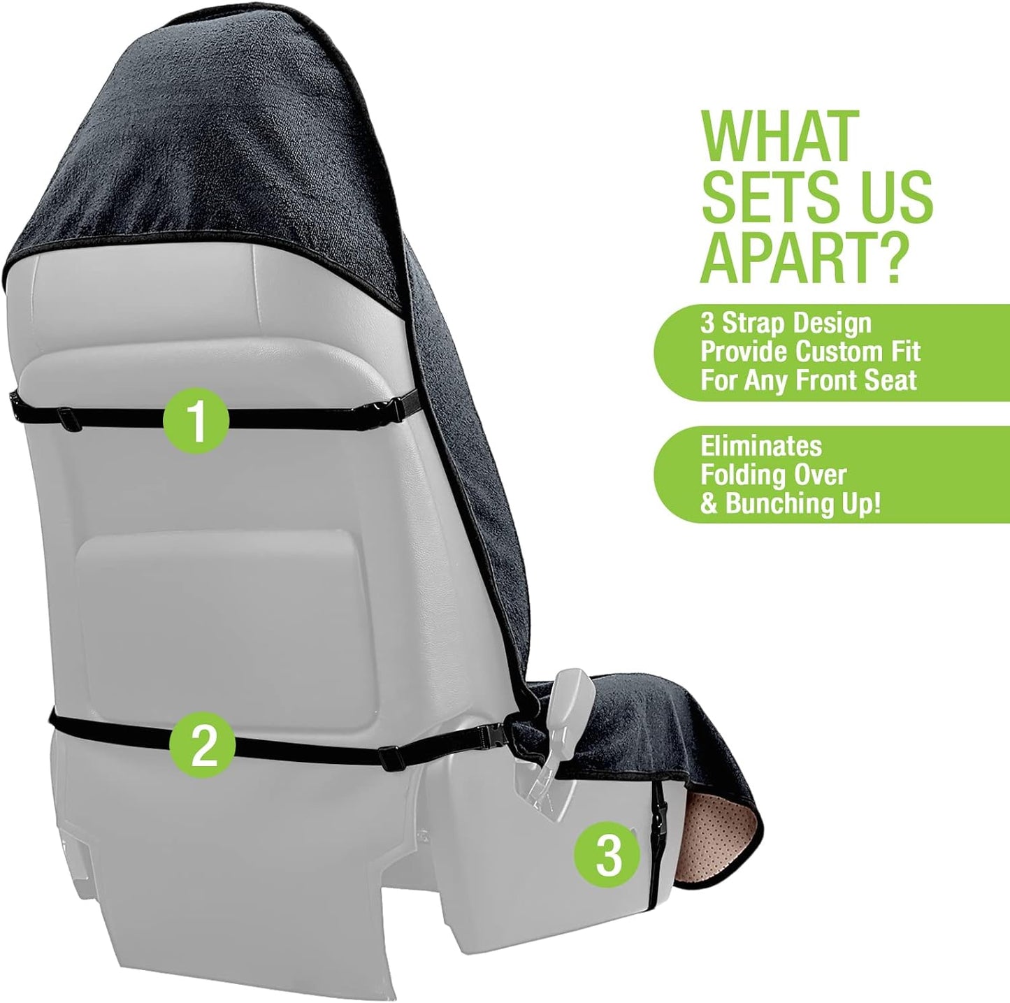 Season Guard Terry Cloth Sweat Towel Seat Cover; Carseat Towel Protector; Great for Gym Workout; Waterproof; Universal Fit for Car SUV Van Truck; EZ fit; Non Slip Grip; Machine Washable; 2pc Black