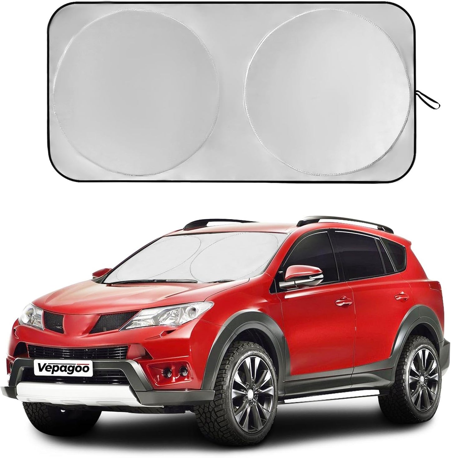 Vepagoo 2-Piece Car Windshield Sun Shade Cover, Auto Sun Shield Heat Protector for Front Window with Storage Bag, Car Sunscreen UV Reflector Protect Dashboard 28x31 inches